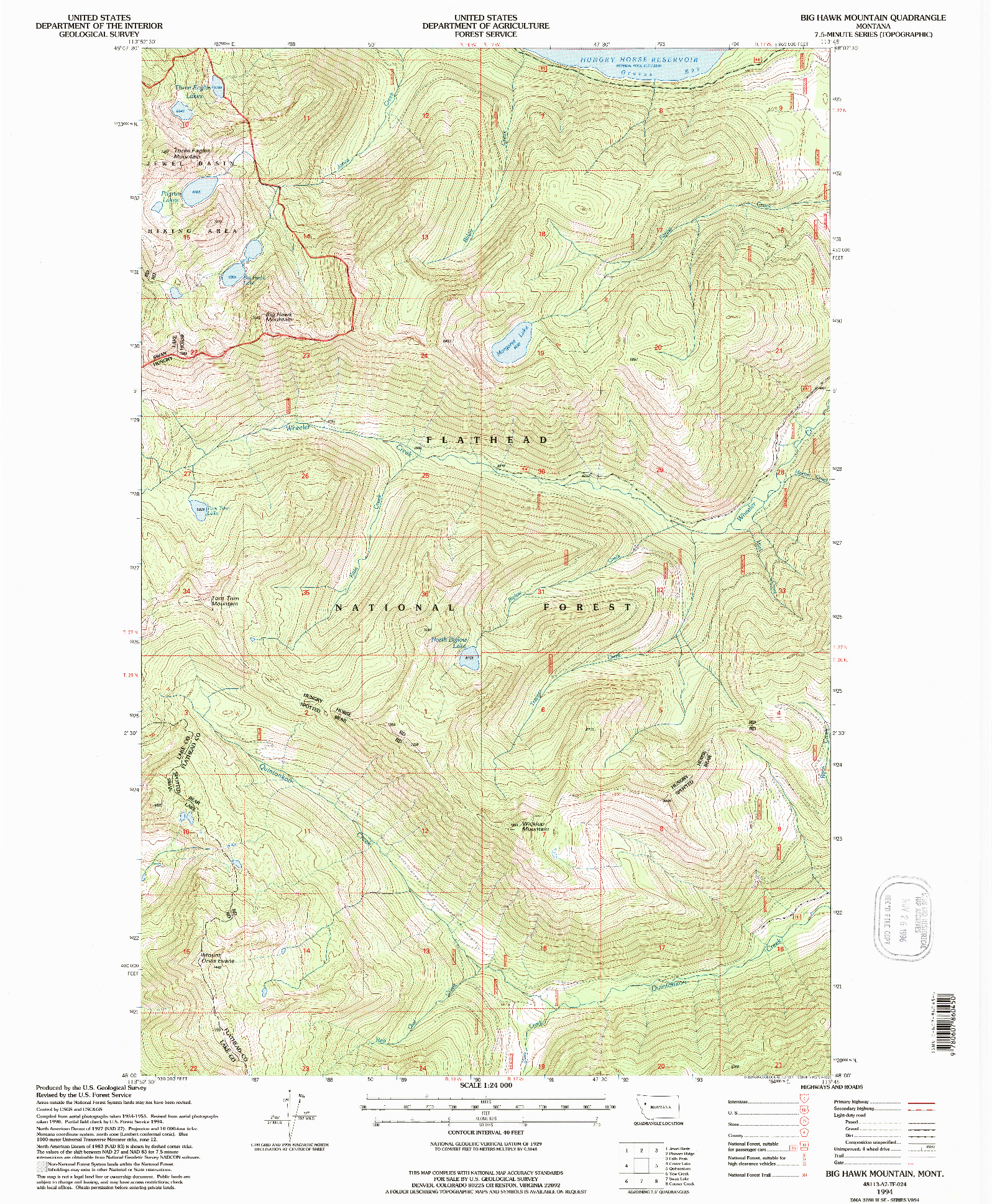 USGS 1:24000-SCALE QUADRANGLE FOR BIG HAWK MOUNTAIN, MT 1994