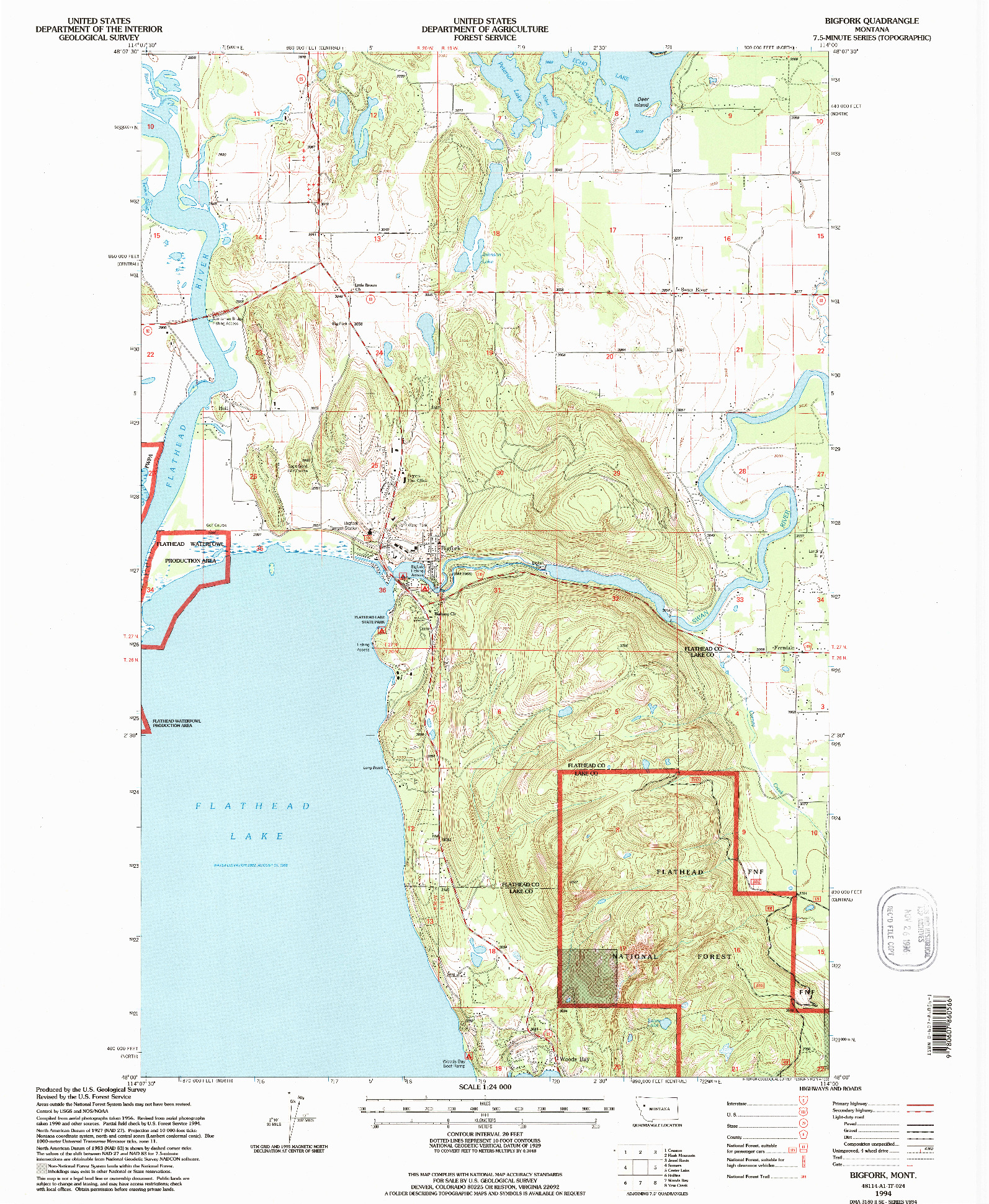 USGS 1:24000-SCALE QUADRANGLE FOR BIGFORK, MT 1994