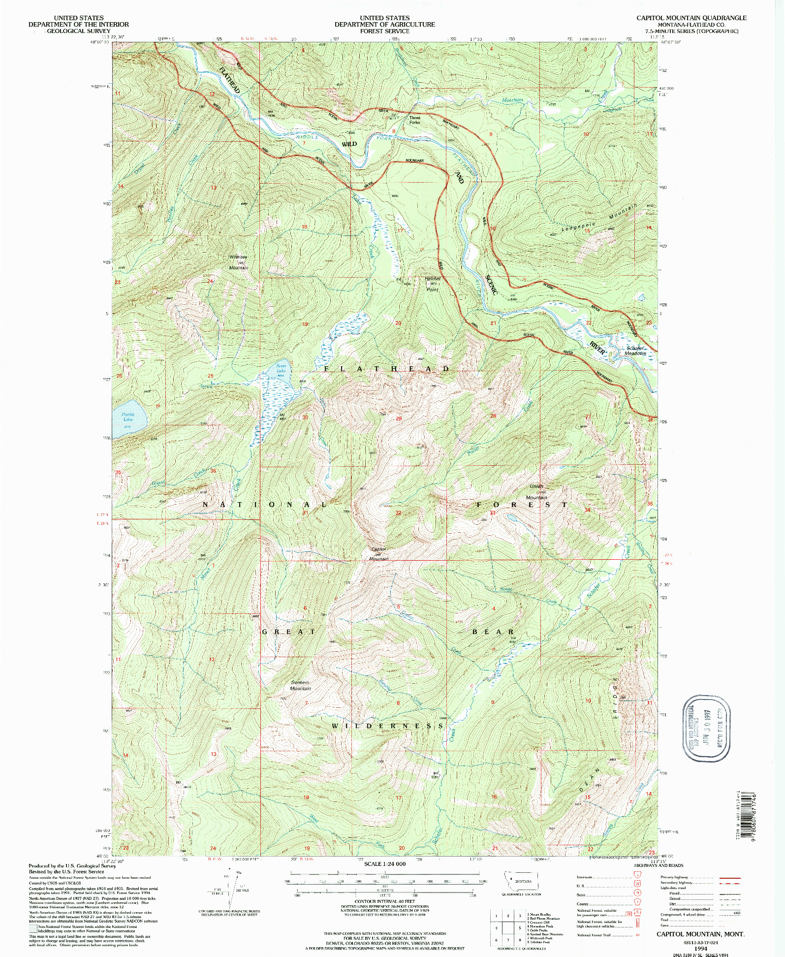 USGS 1:24000-SCALE QUADRANGLE FOR CAPITOL MOUNTAIN, MT 1994