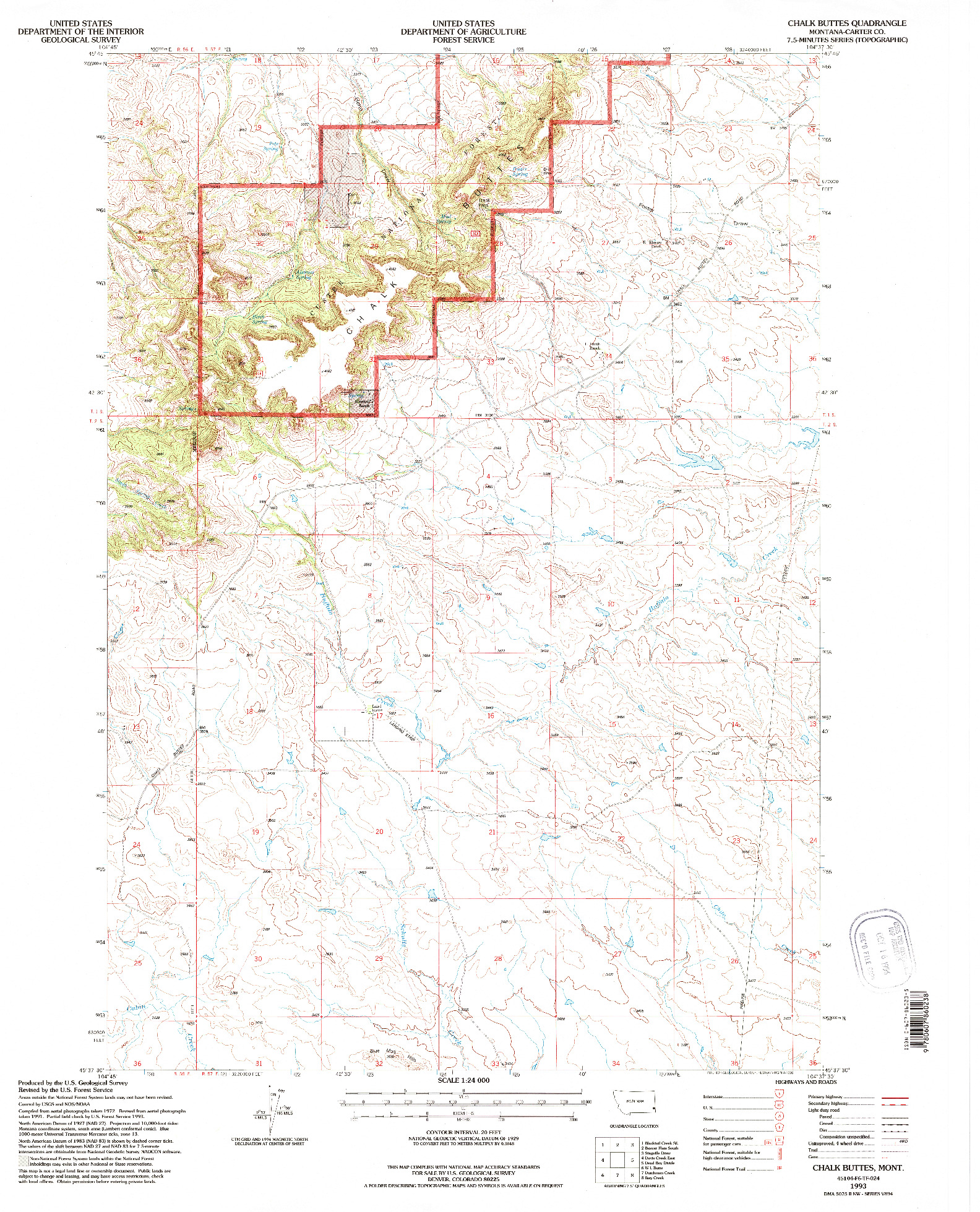 USGS 1:24000-SCALE QUADRANGLE FOR CHALK BUTTES, MT 1993