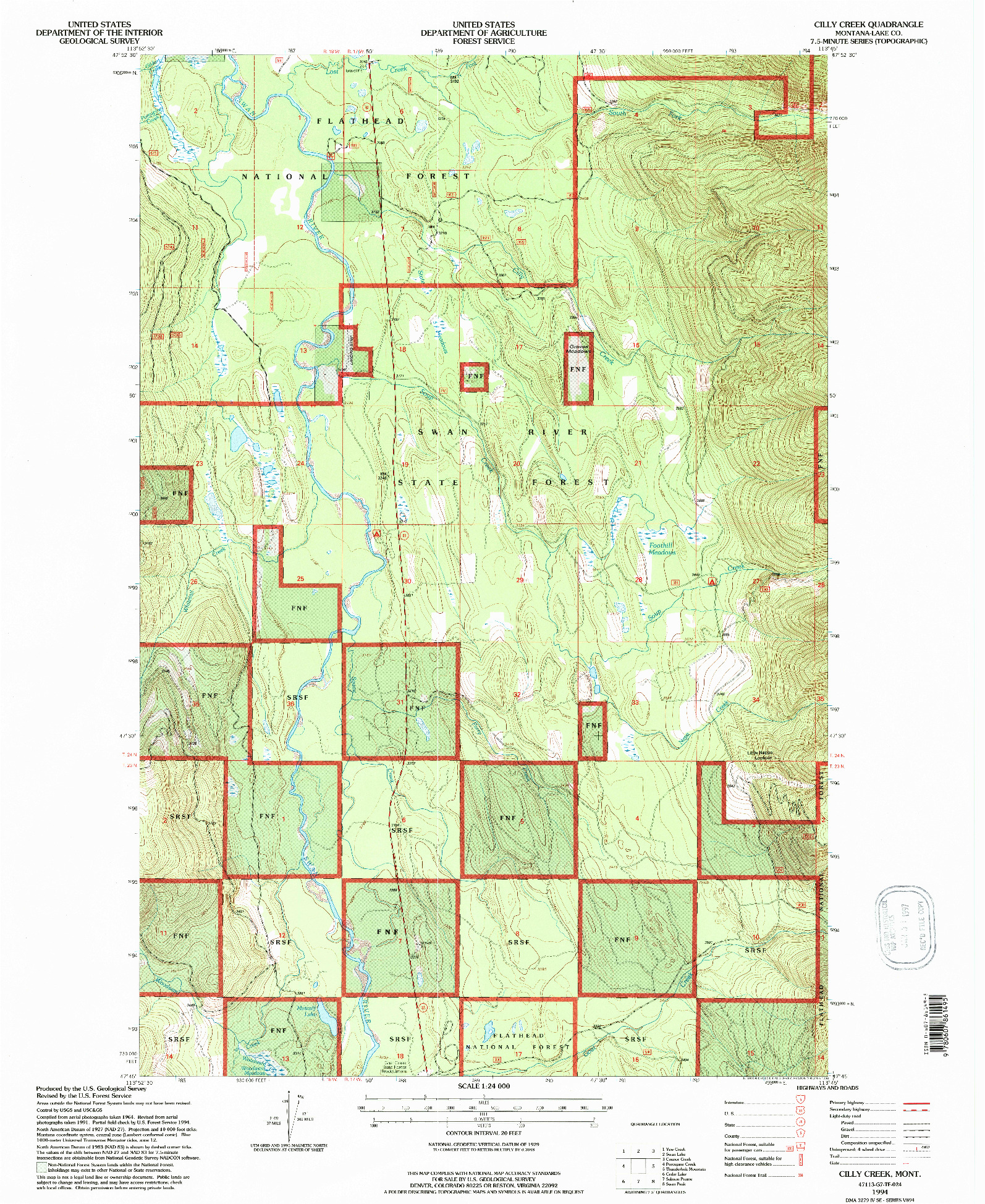 USGS 1:24000-SCALE QUADRANGLE FOR CILLY CREEK, MT 1994