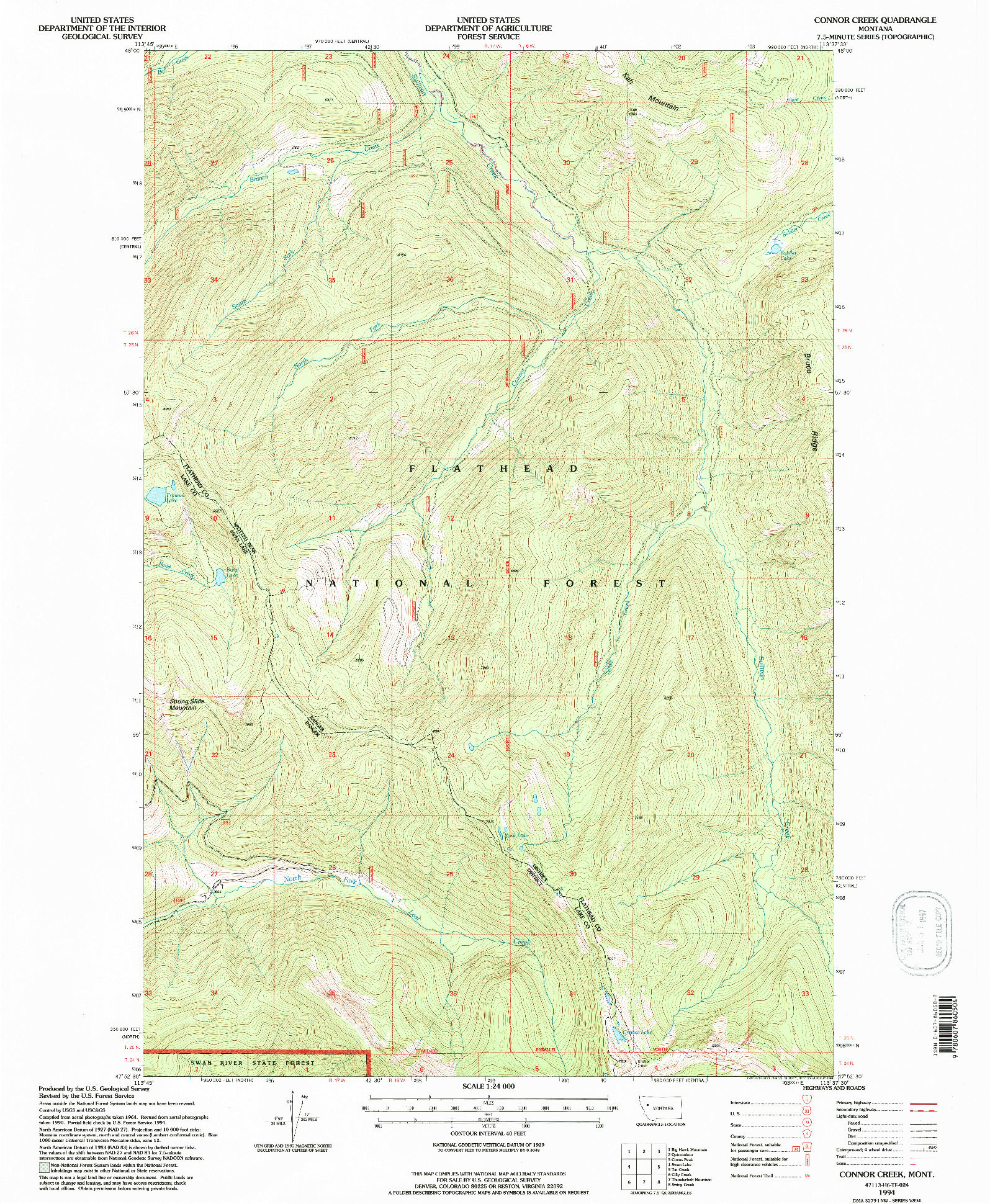 USGS 1:24000-SCALE QUADRANGLE FOR CONNOR CREEK, MT 1994