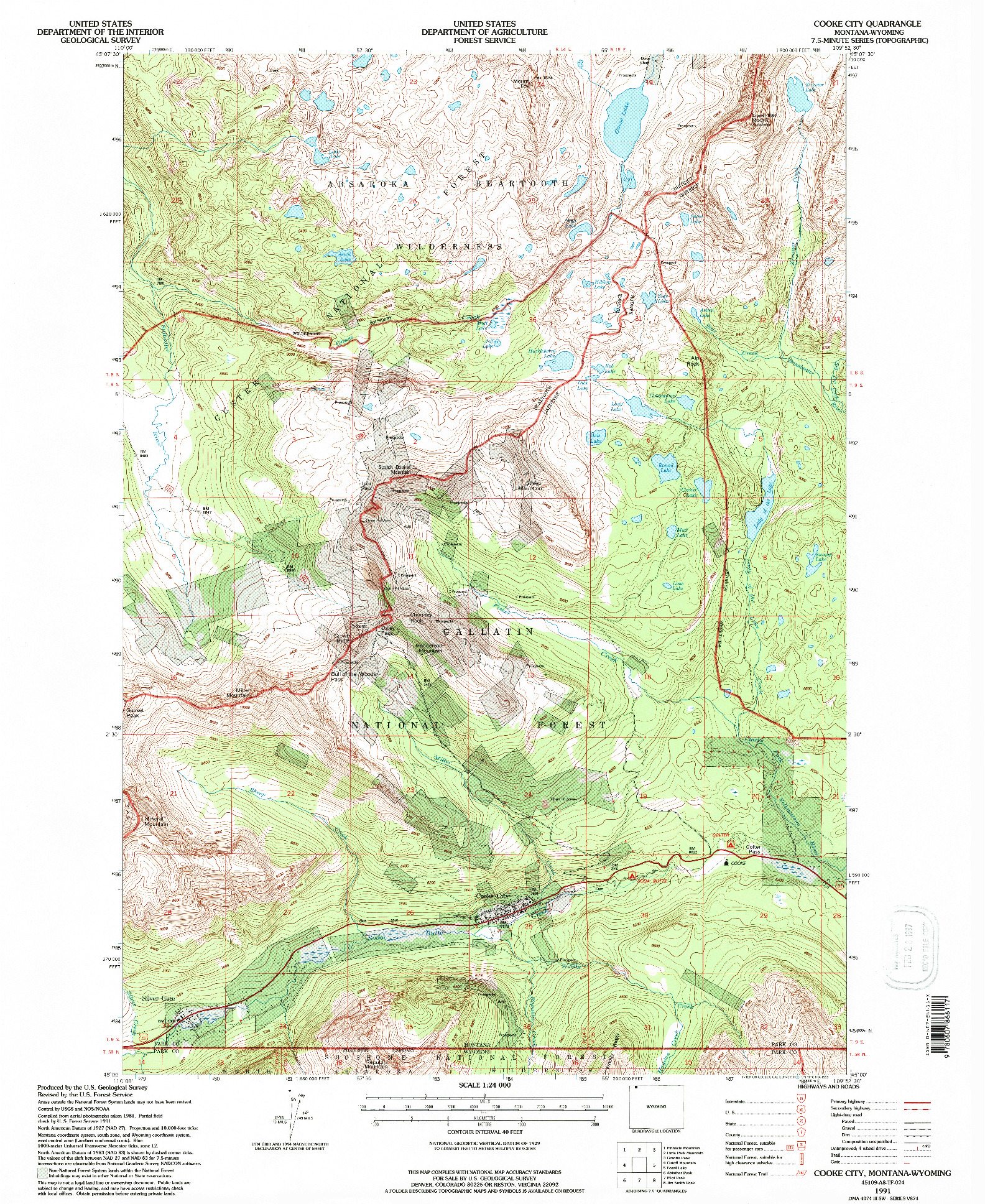USGS 1:24000-SCALE QUADRANGLE FOR COOKE CITY, MT 1991