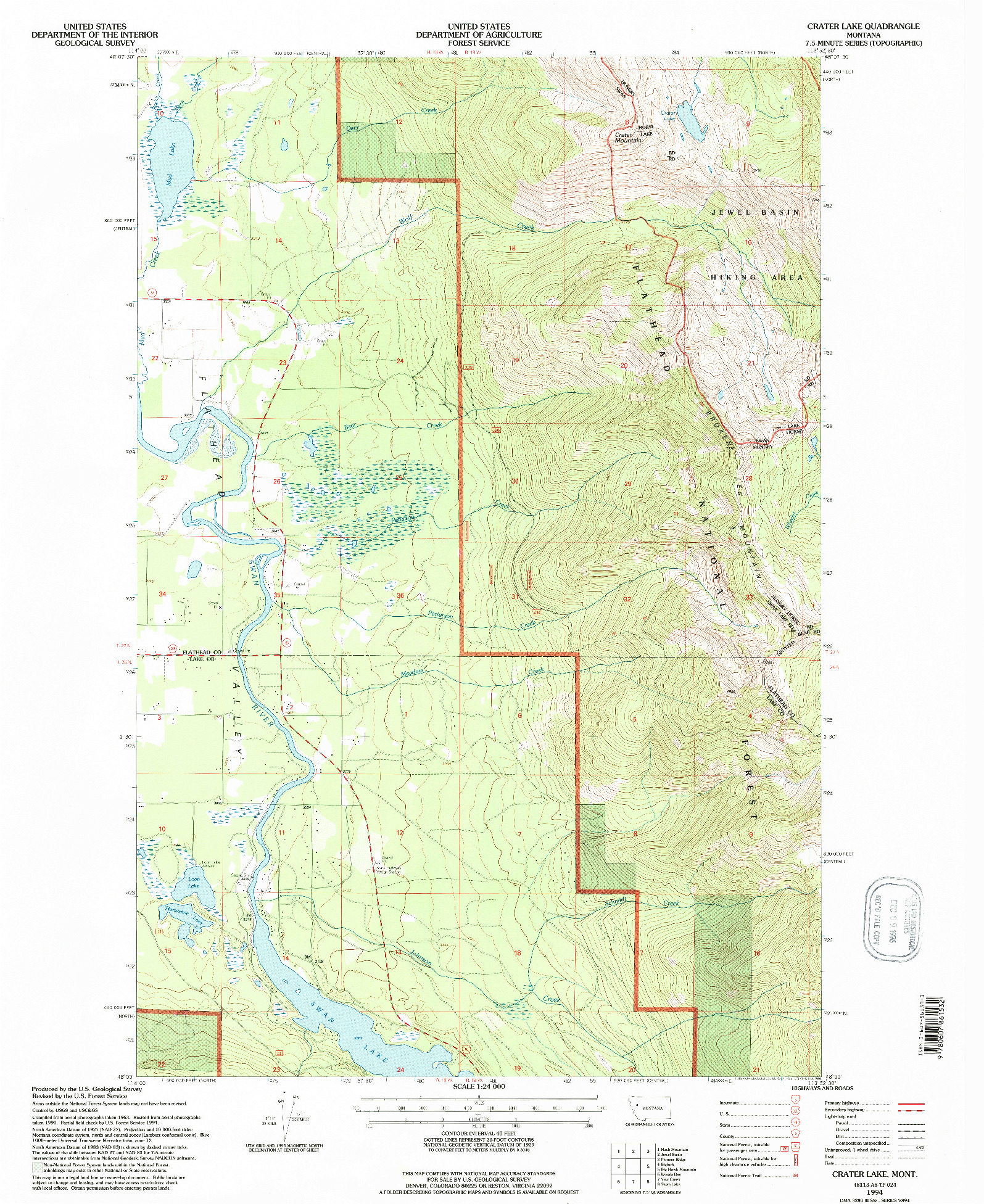 USGS 1:24000-SCALE QUADRANGLE FOR CRATER LAKE, MT 1994