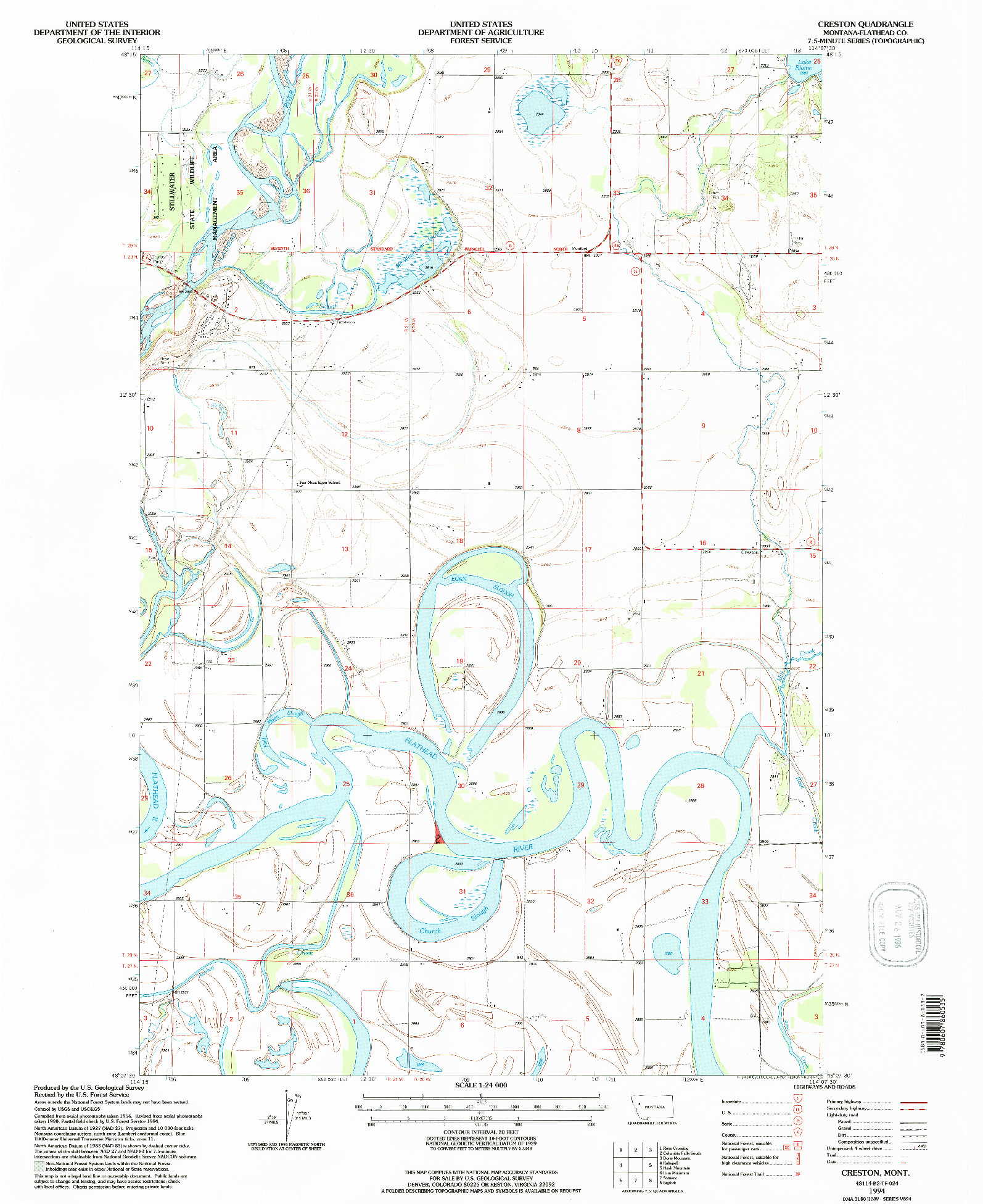 USGS 1:24000-SCALE QUADRANGLE FOR CRESTON, MT 1994