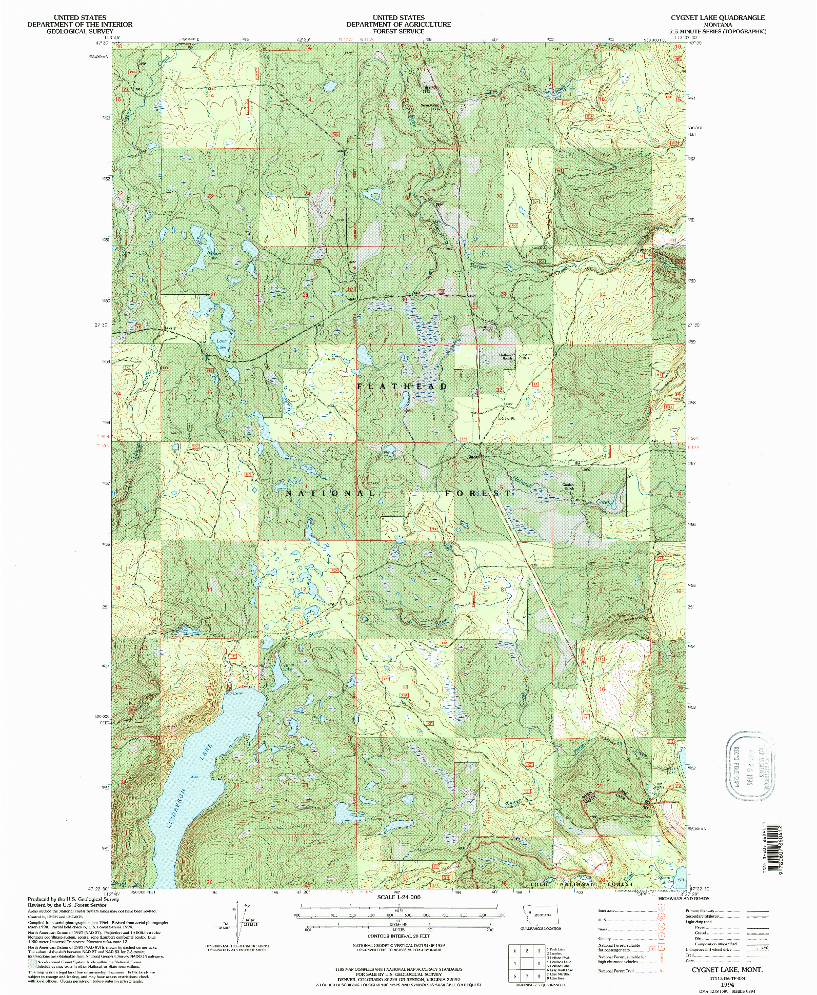 USGS 1:24000-SCALE QUADRANGLE FOR CYGNET LAKE, MT 1994