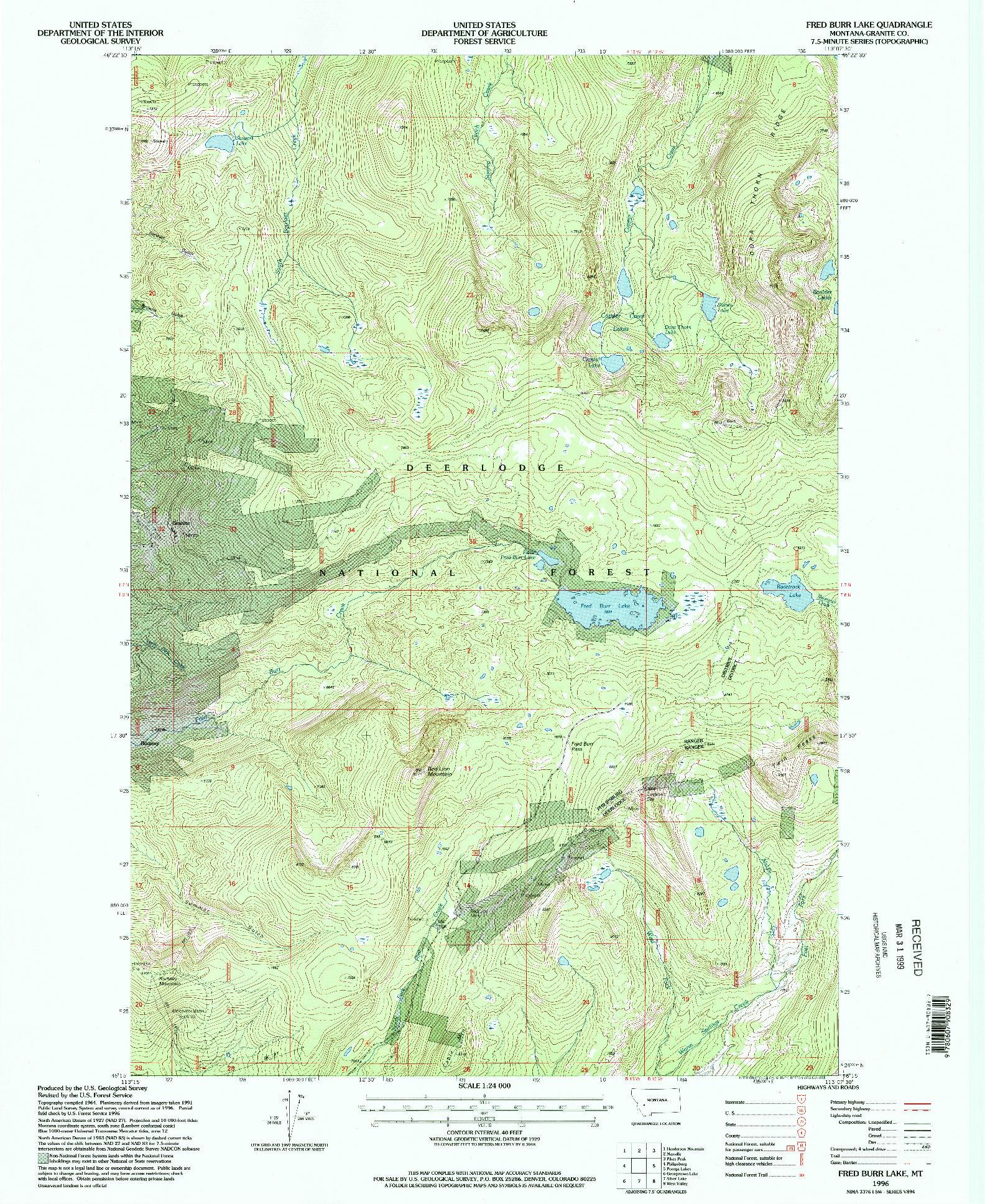 USGS 1:24000-SCALE QUADRANGLE FOR FRED BURR LAKE, MT 1996