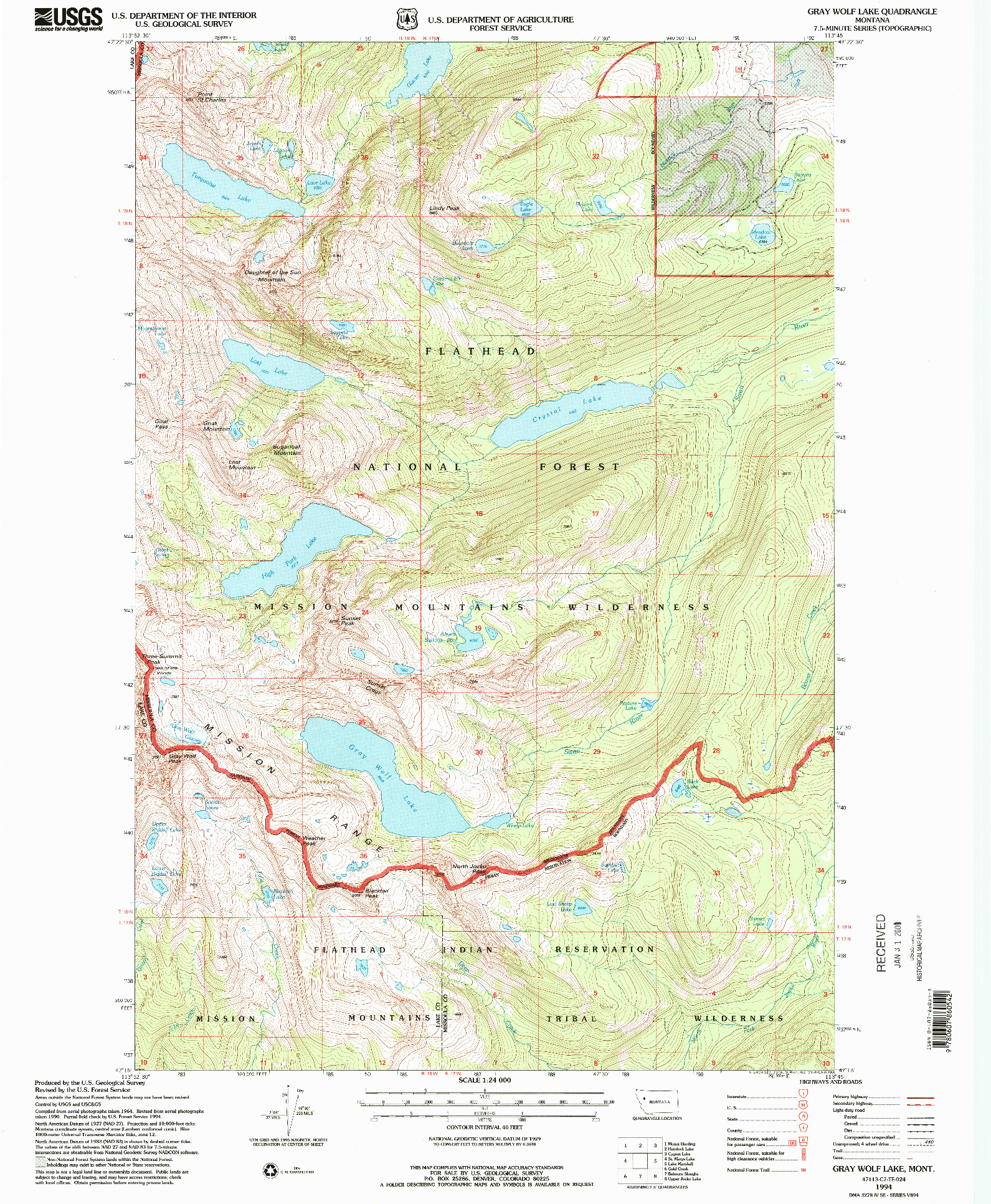 USGS 1:24000-SCALE QUADRANGLE FOR GRAY WOLF LAKE, MT 1994