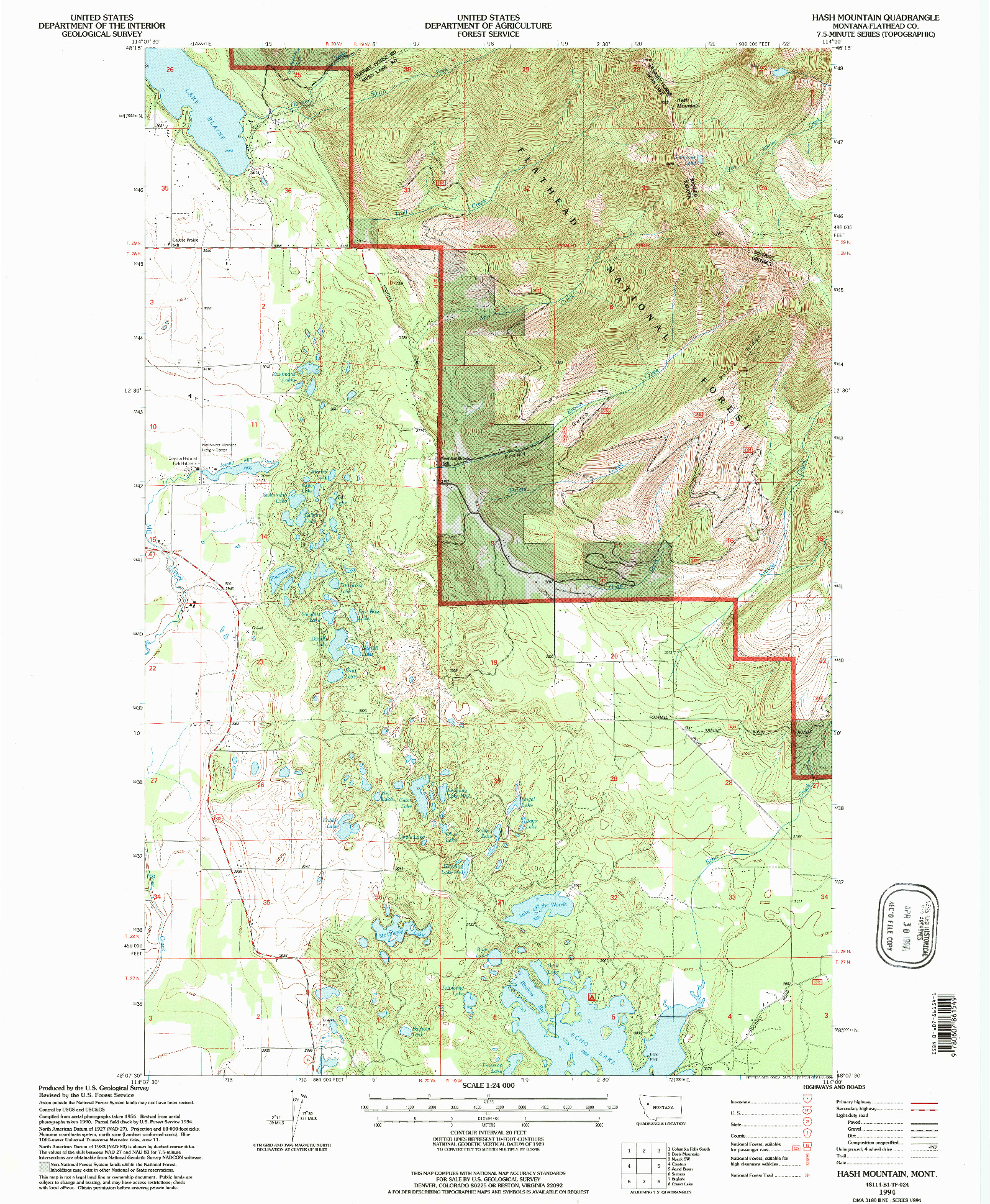 USGS 1:24000-SCALE QUADRANGLE FOR HASH MOUNTAIN, MT 1994