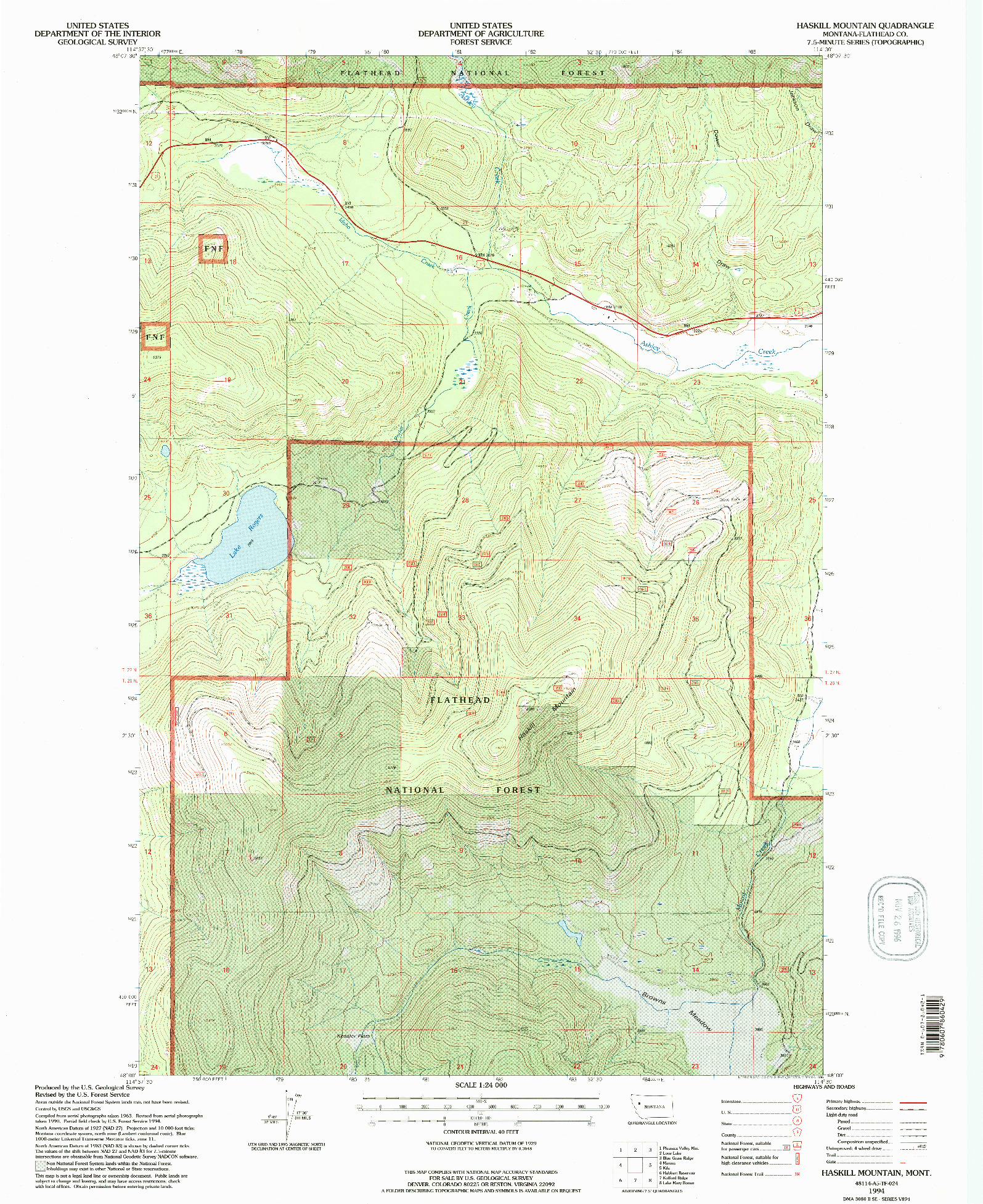 USGS 1:24000-SCALE QUADRANGLE FOR HASKILL MOUNTAIN, MT 1994