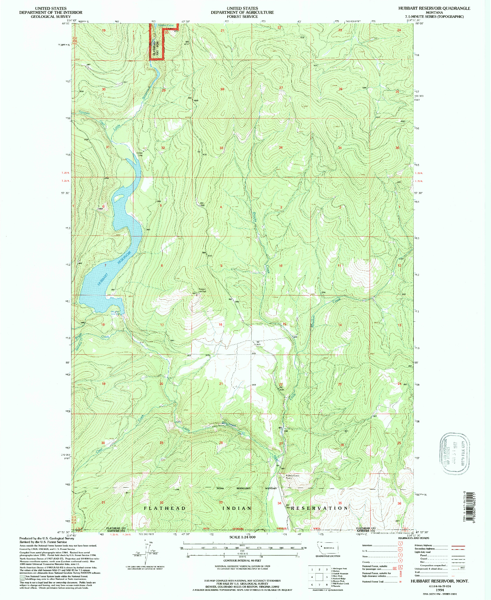 USGS 1:24000-SCALE QUADRANGLE FOR HUBBART RESERVOIR, MT 1994