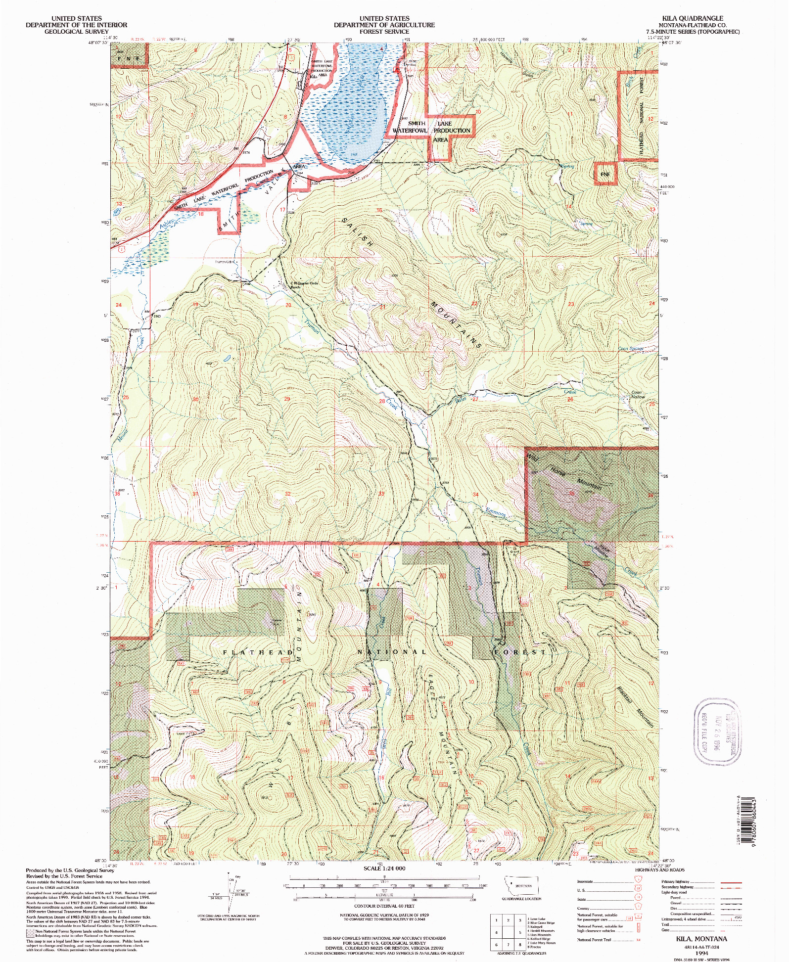 USGS 1:24000-SCALE QUADRANGLE FOR KILA, MT 1994