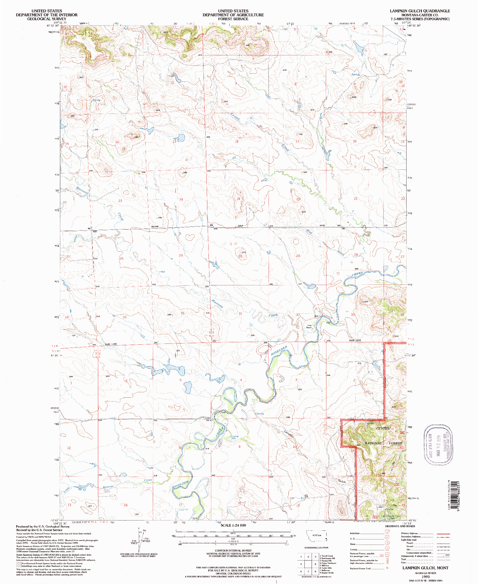 USGS 1:24000-SCALE QUADRANGLE FOR LAMPKIN GULCH, MT 1993