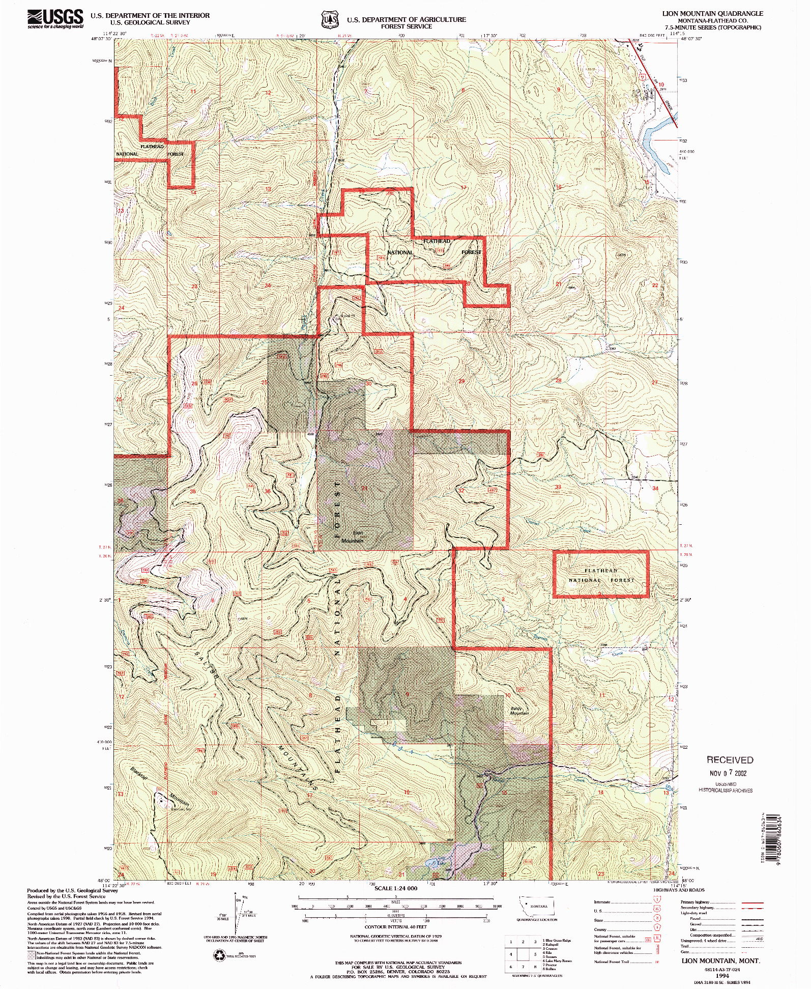 USGS 1:24000-SCALE QUADRANGLE FOR LION MOUNTAIN, MT 1994