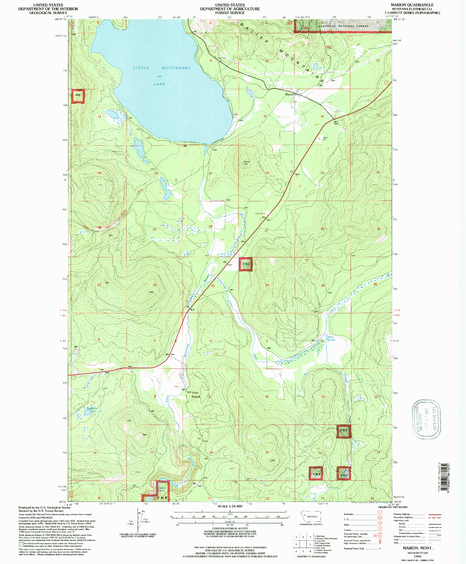 USGS 1:24000-SCALE QUADRANGLE FOR MARION, MT 1994