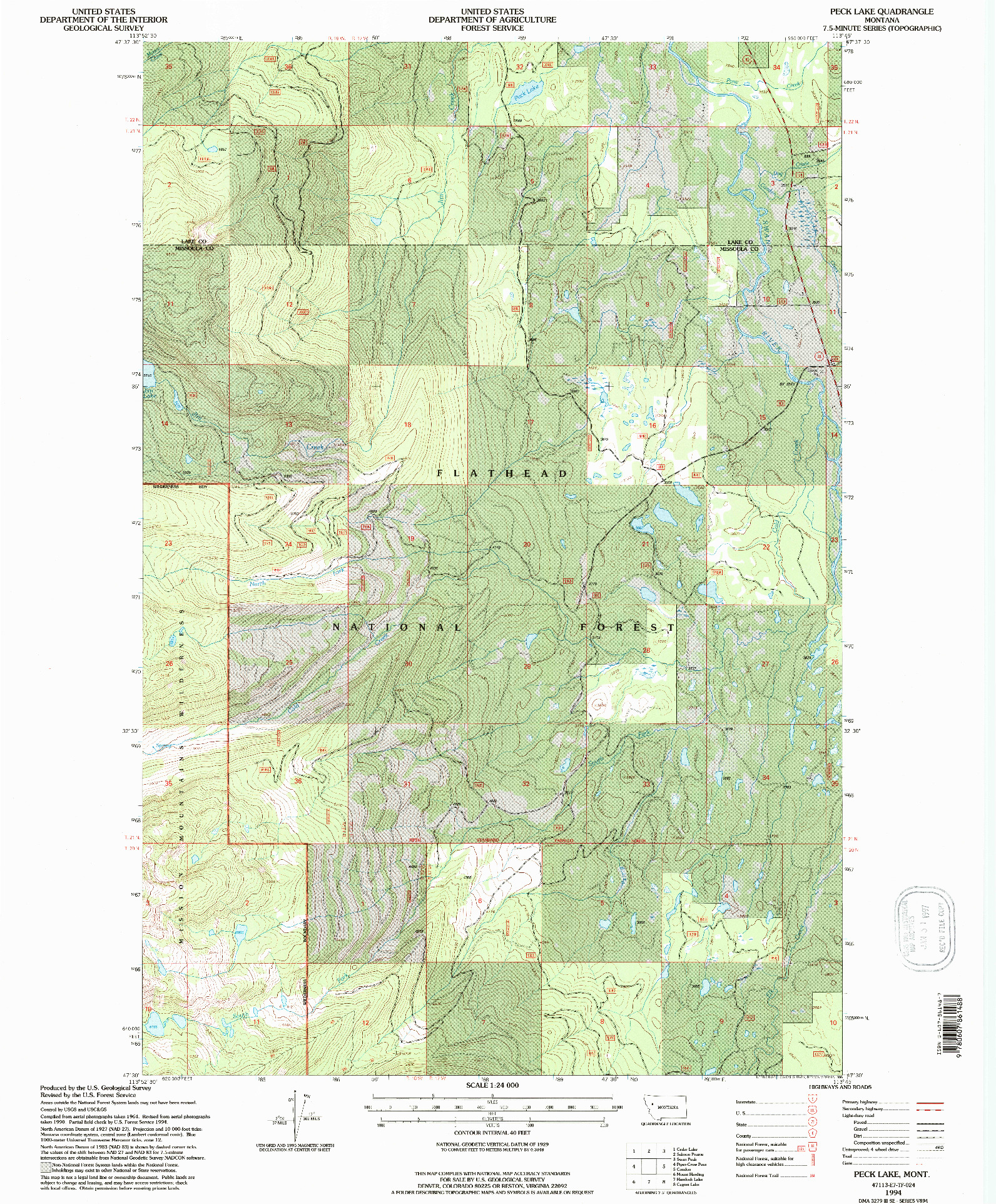 USGS 1:24000-SCALE QUADRANGLE FOR PECK LAKE, MT 1994