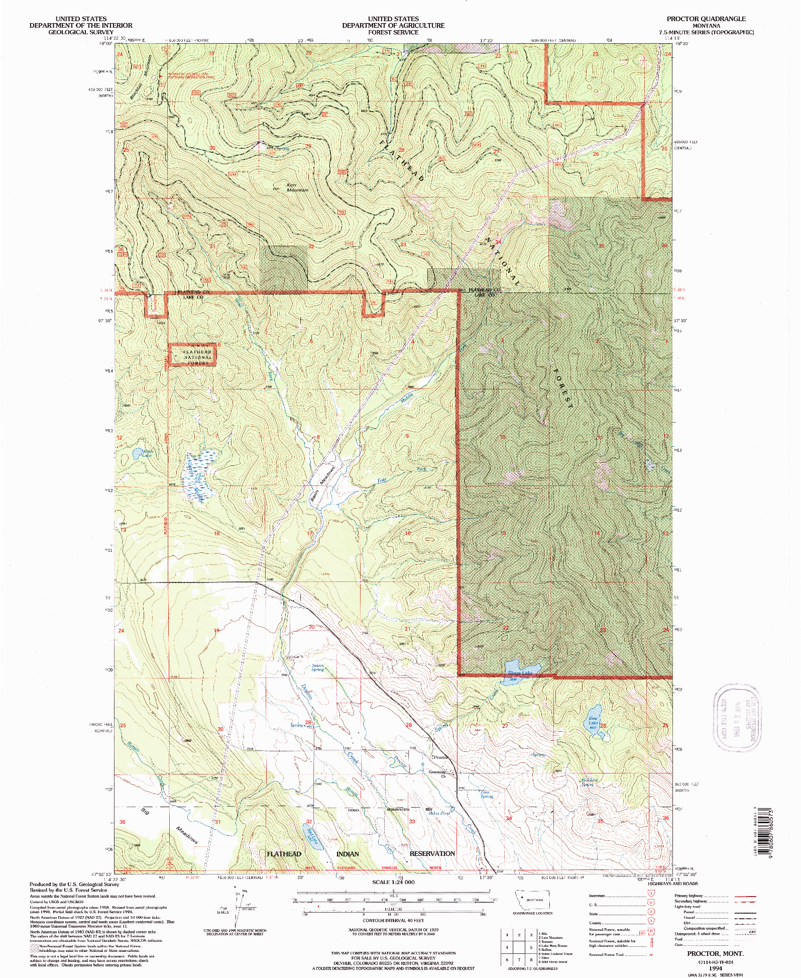 USGS 1:24000-SCALE QUADRANGLE FOR PROCTOR, MT 1994