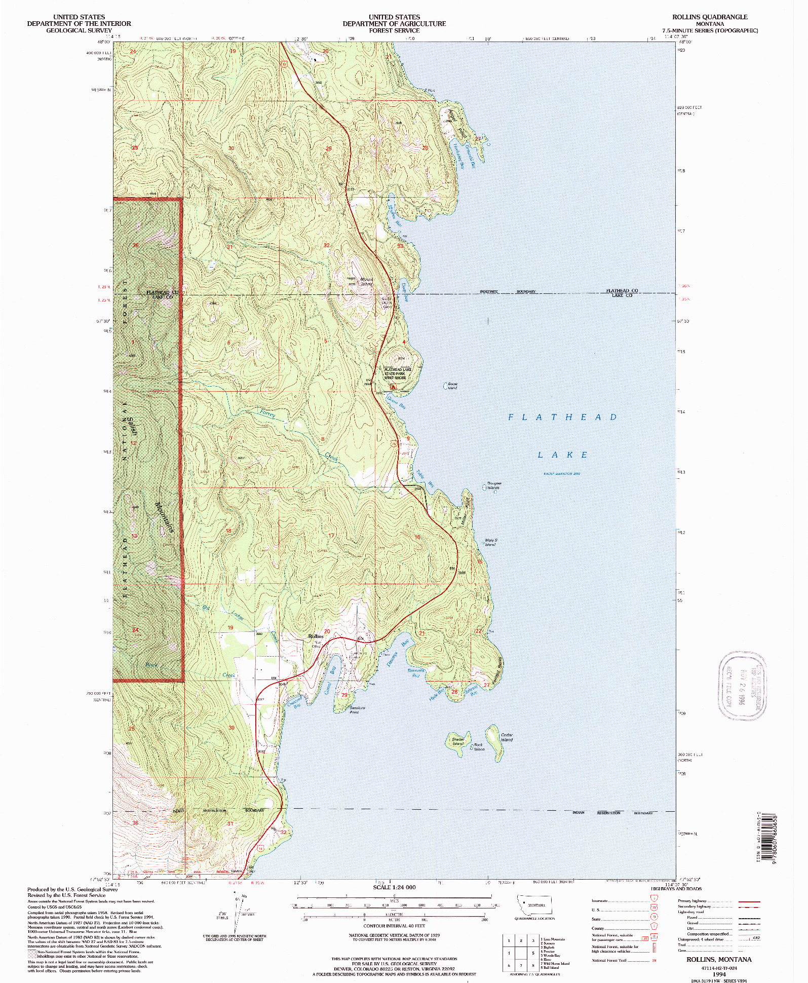 USGS 1:24000-SCALE QUADRANGLE FOR ROLLINS, MT 1994
