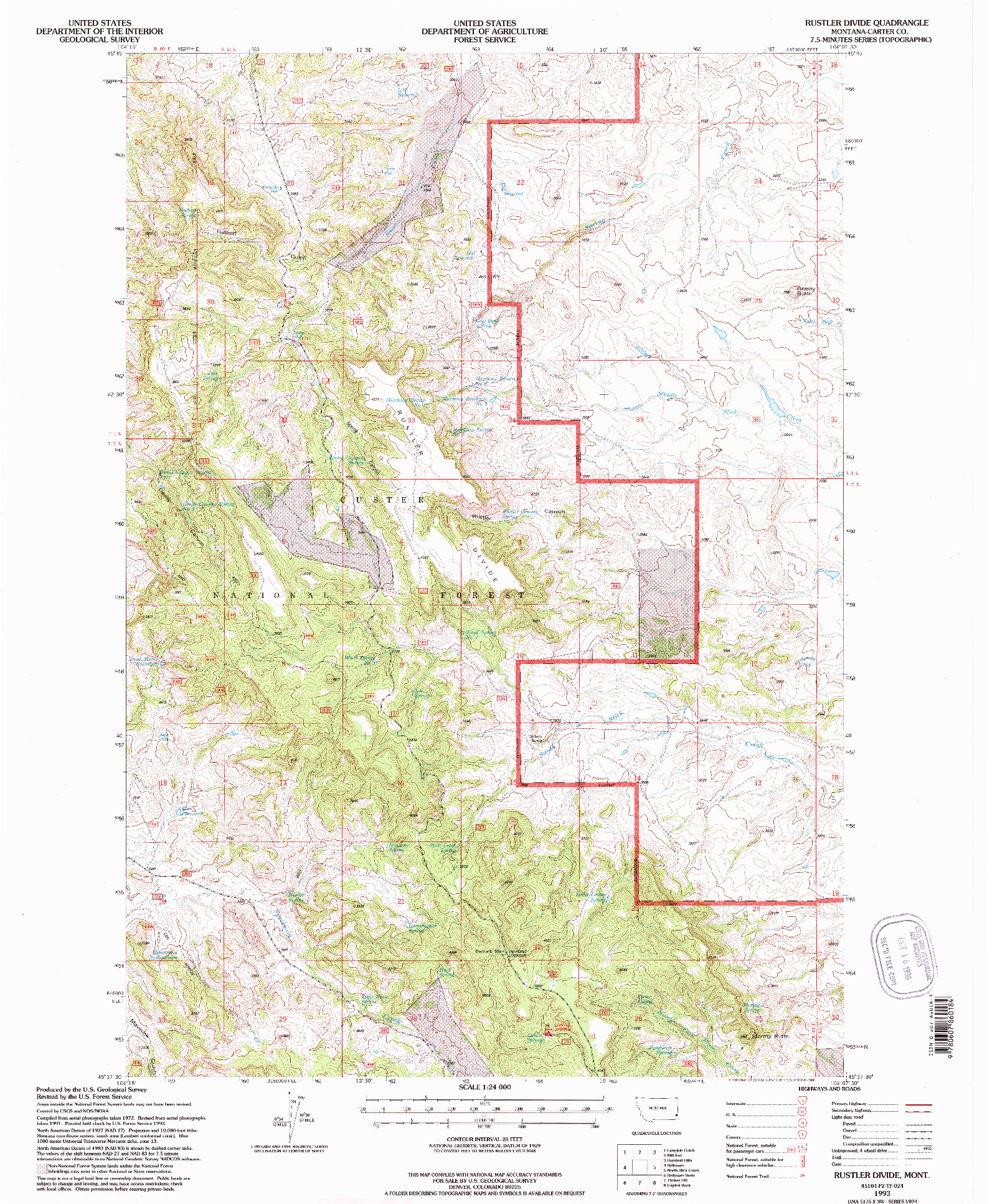 USGS 1:24000-SCALE QUADRANGLE FOR RUSTLER DIVIDE, MT 1993