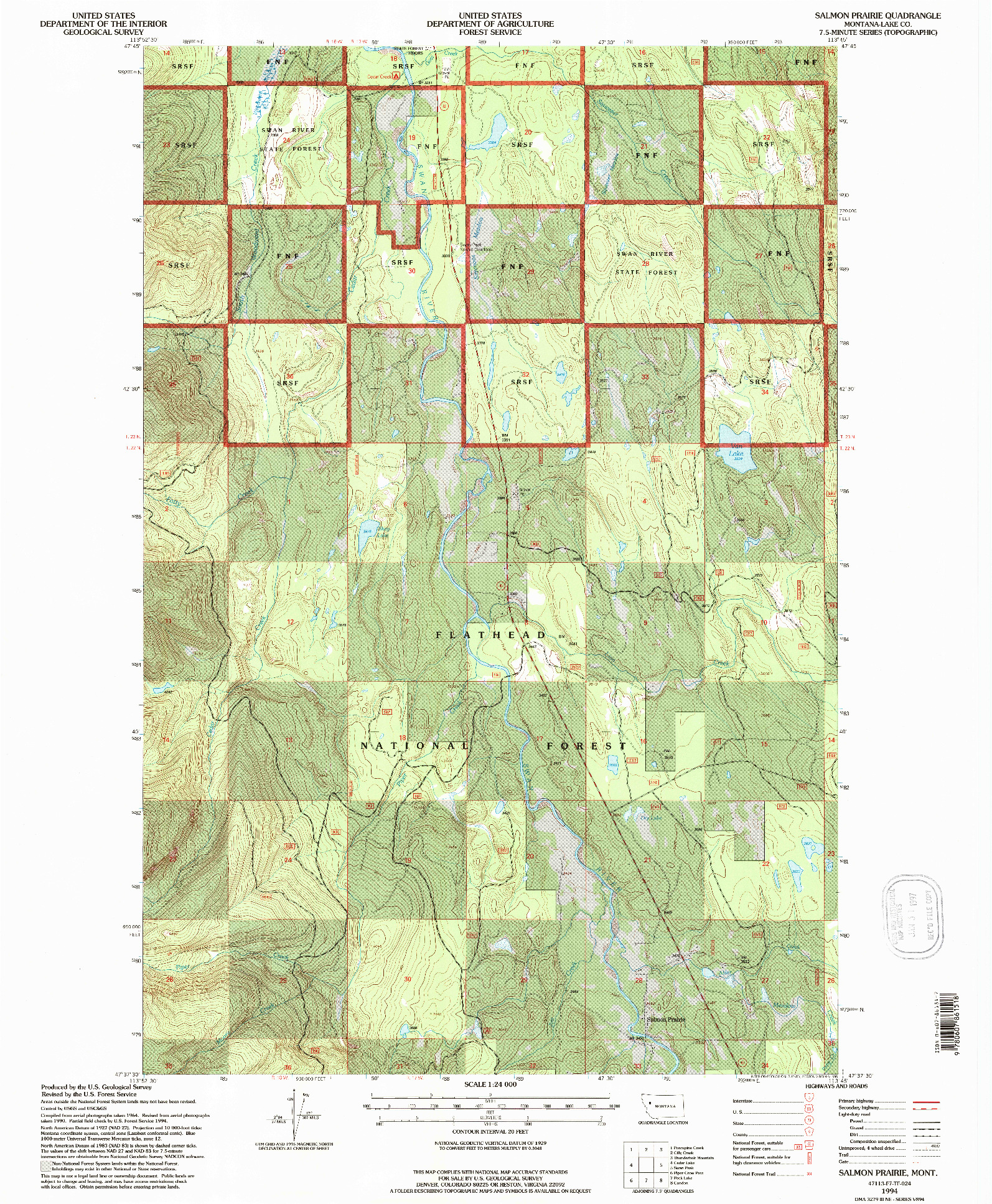 USGS 1:24000-SCALE QUADRANGLE FOR SALMON PRAIRIE, MT 1994