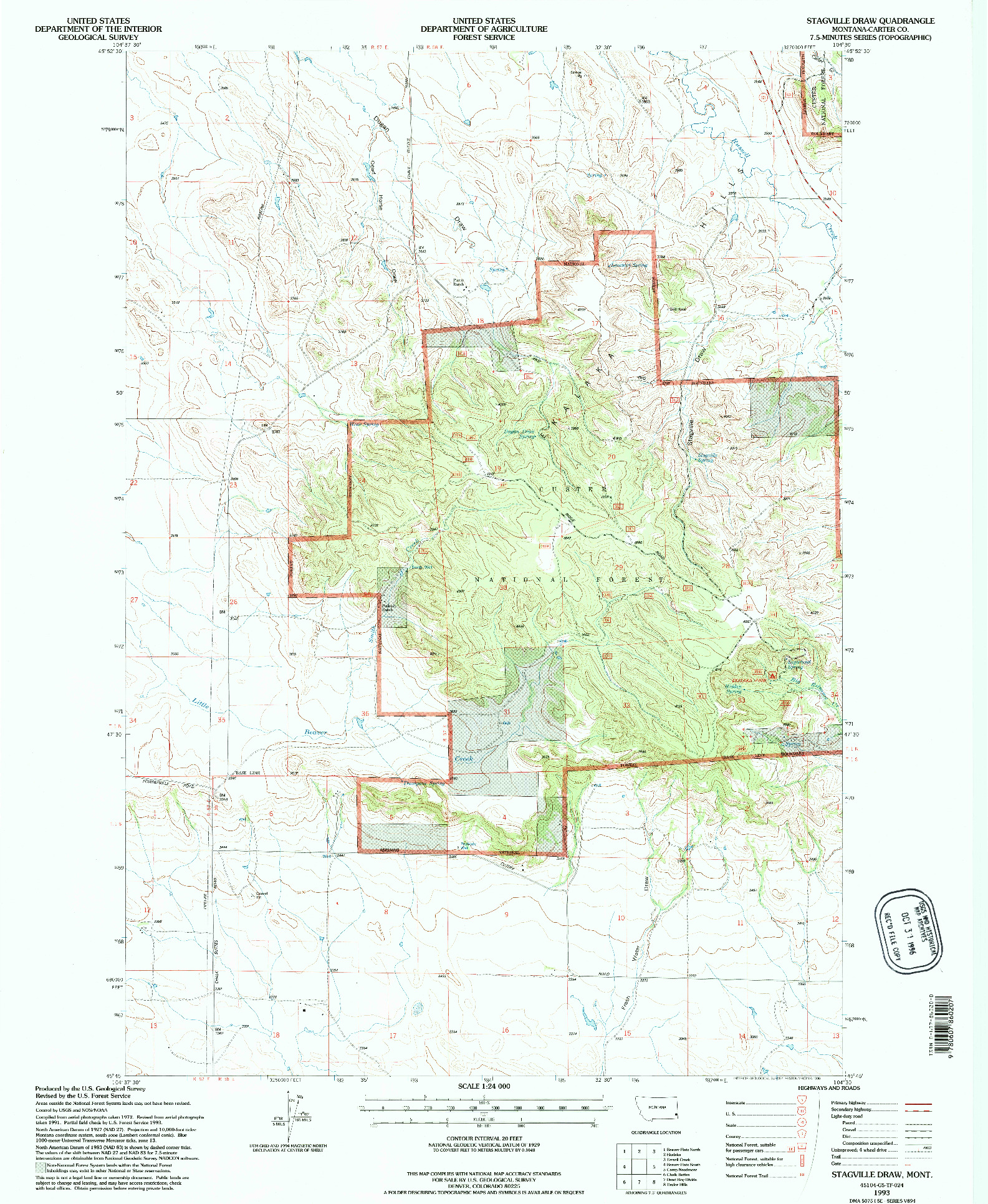 USGS 1:24000-SCALE QUADRANGLE FOR STAGVILLE DRAW, MT 1993