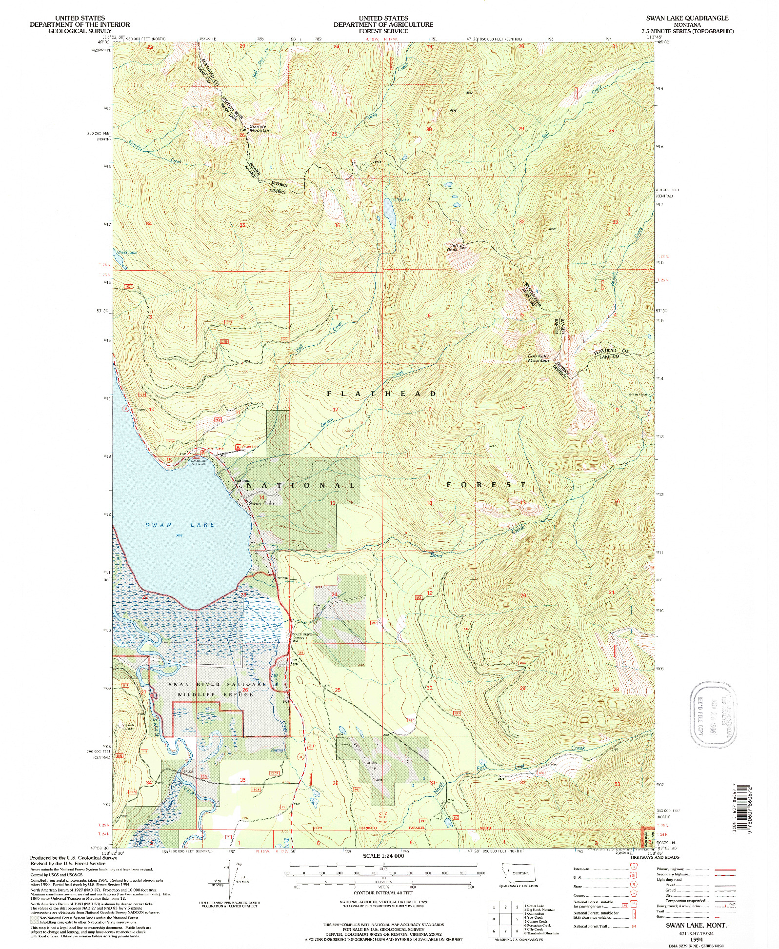 USGS 1:24000-SCALE QUADRANGLE FOR SWAN LAKE, MT 1994