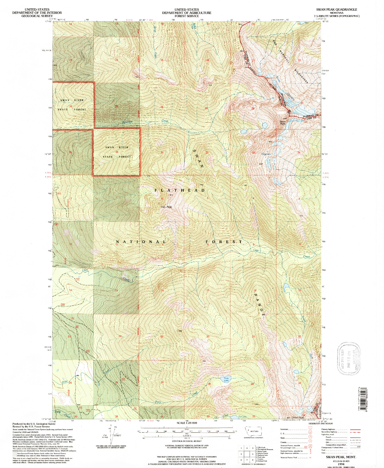 USGS 1:24000-SCALE QUADRANGLE FOR SWAN PEAK, MT 1994