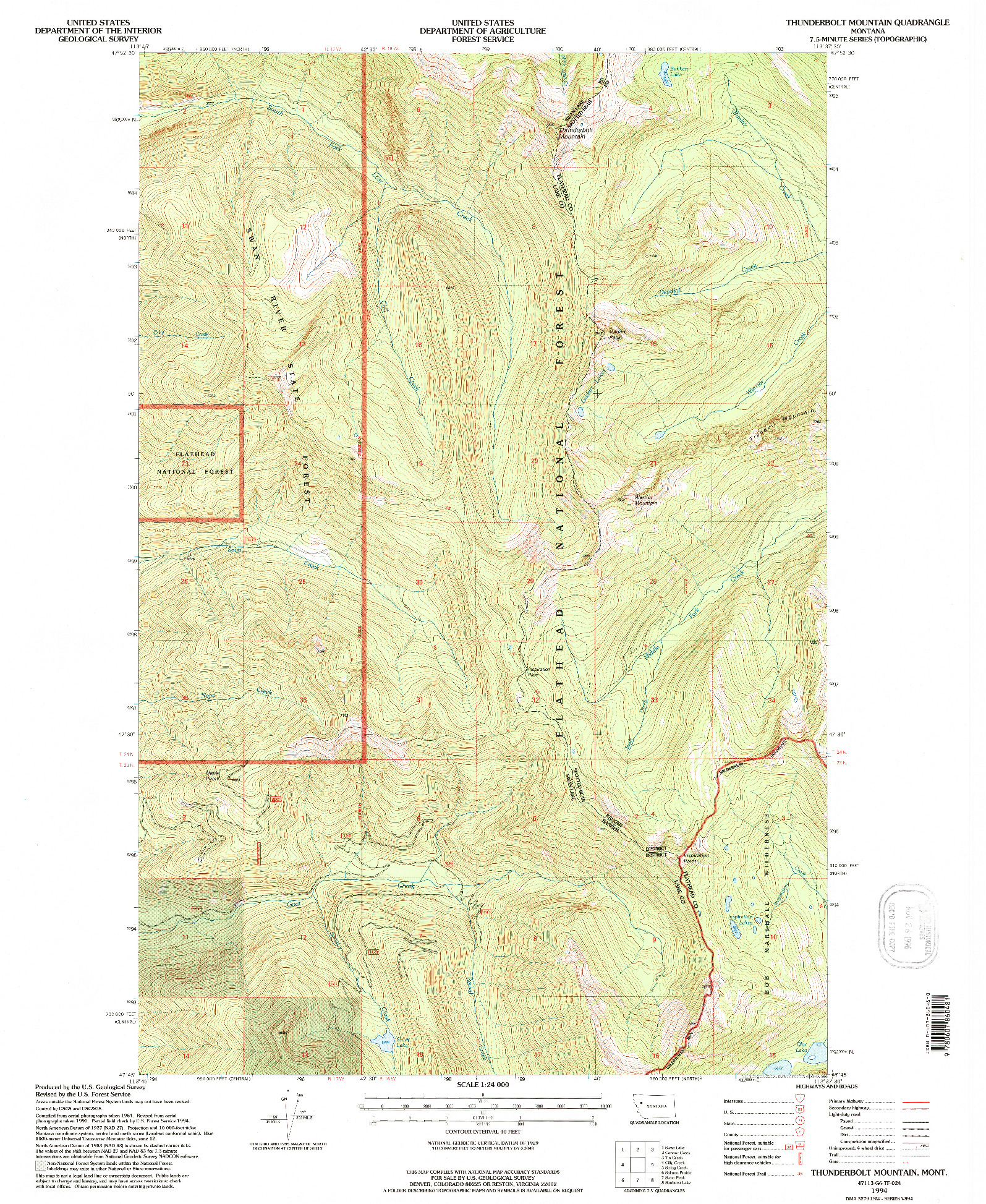 USGS 1:24000-SCALE QUADRANGLE FOR THUNDERBOLT MOUNTAIN, MT 1994