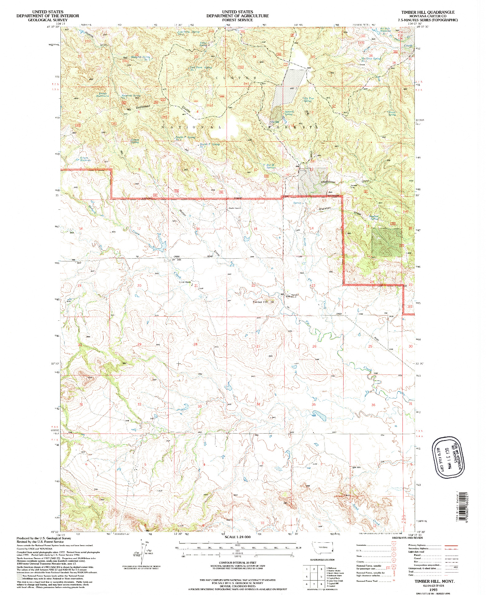 USGS 1:24000-SCALE QUADRANGLE FOR TIMBER HILL, MT 1993