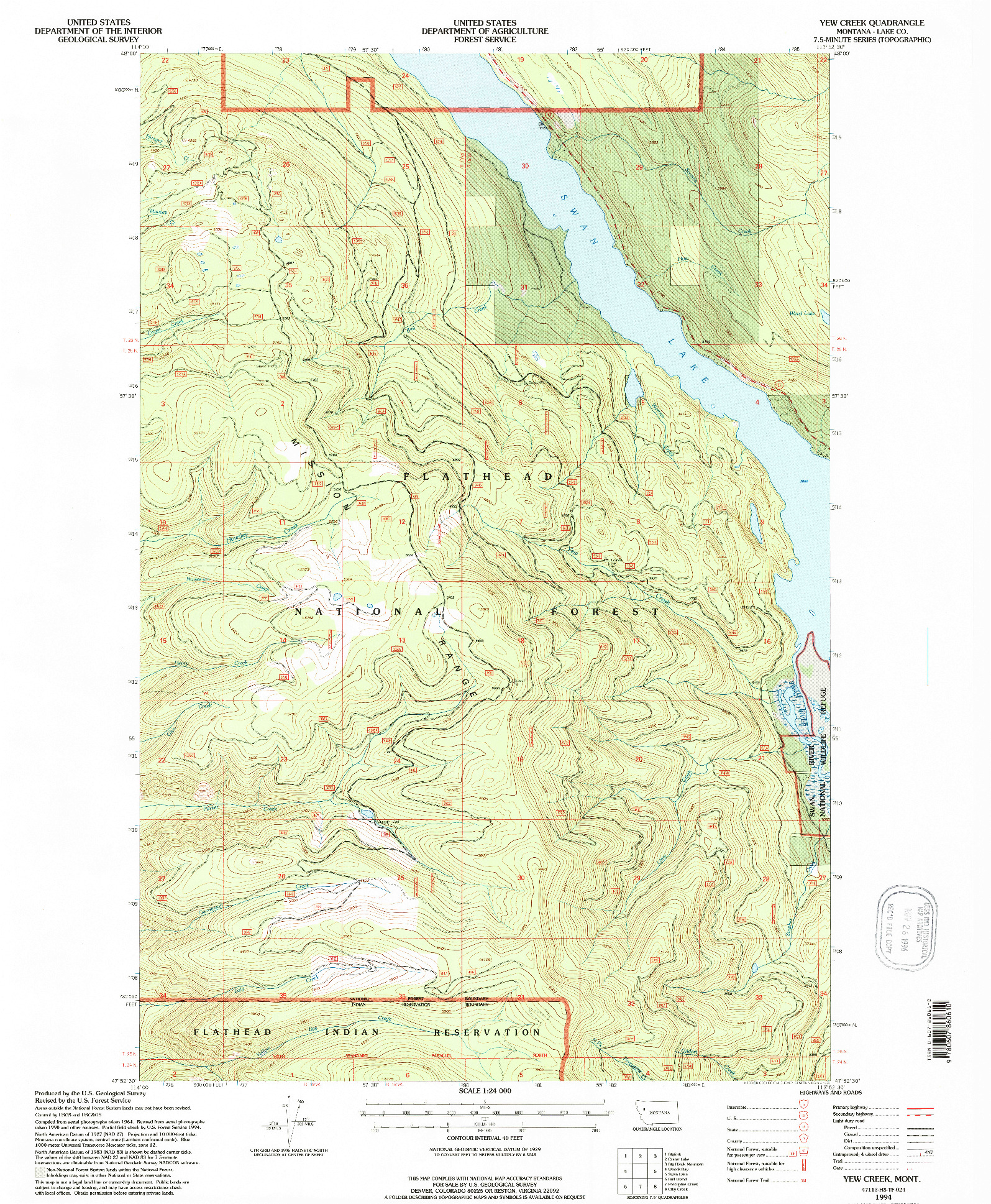USGS 1:24000-SCALE QUADRANGLE FOR YEW CREEK, MT 1994