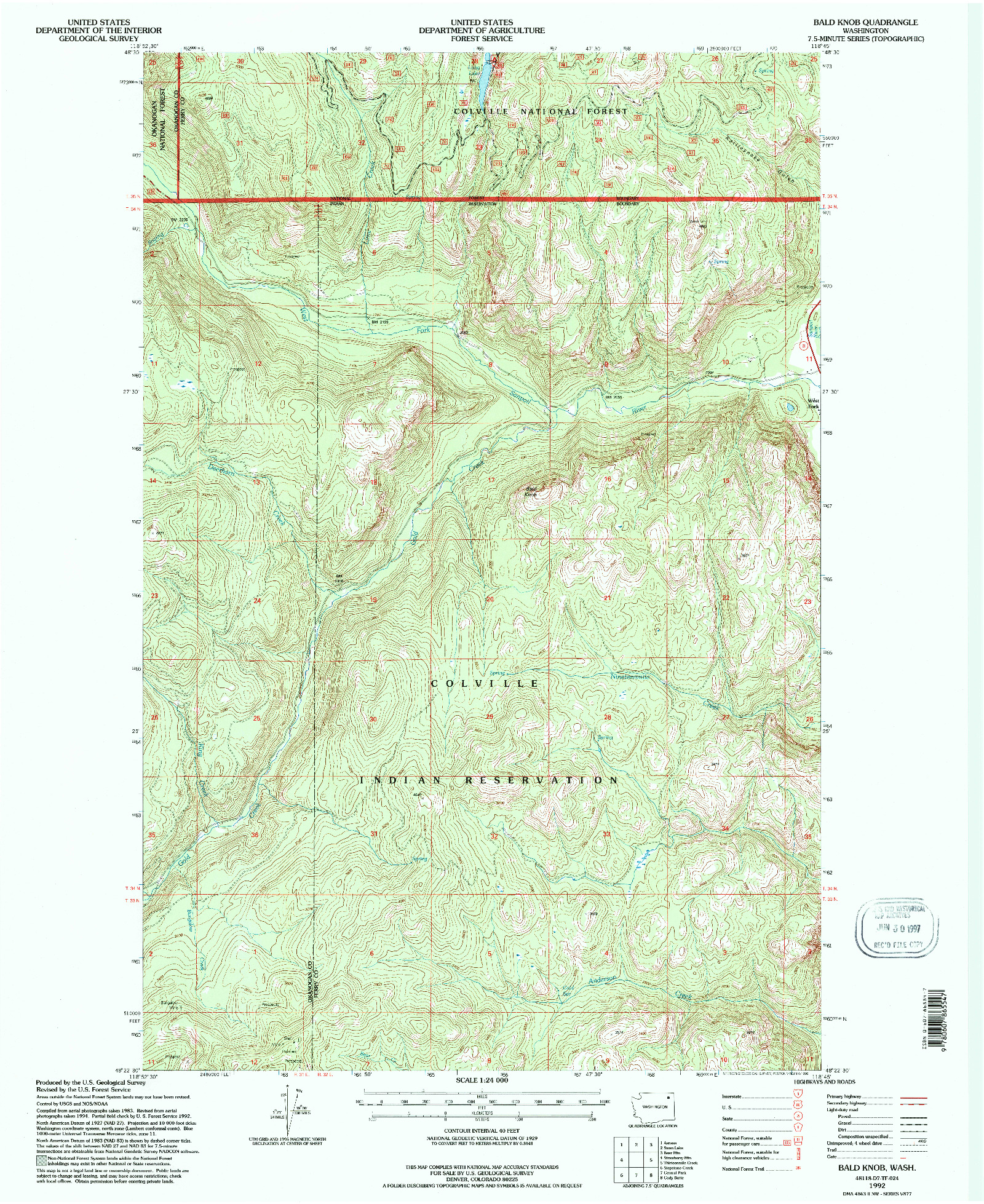 USGS 1:24000-SCALE QUADRANGLE FOR BALD KNOB, WA 1992