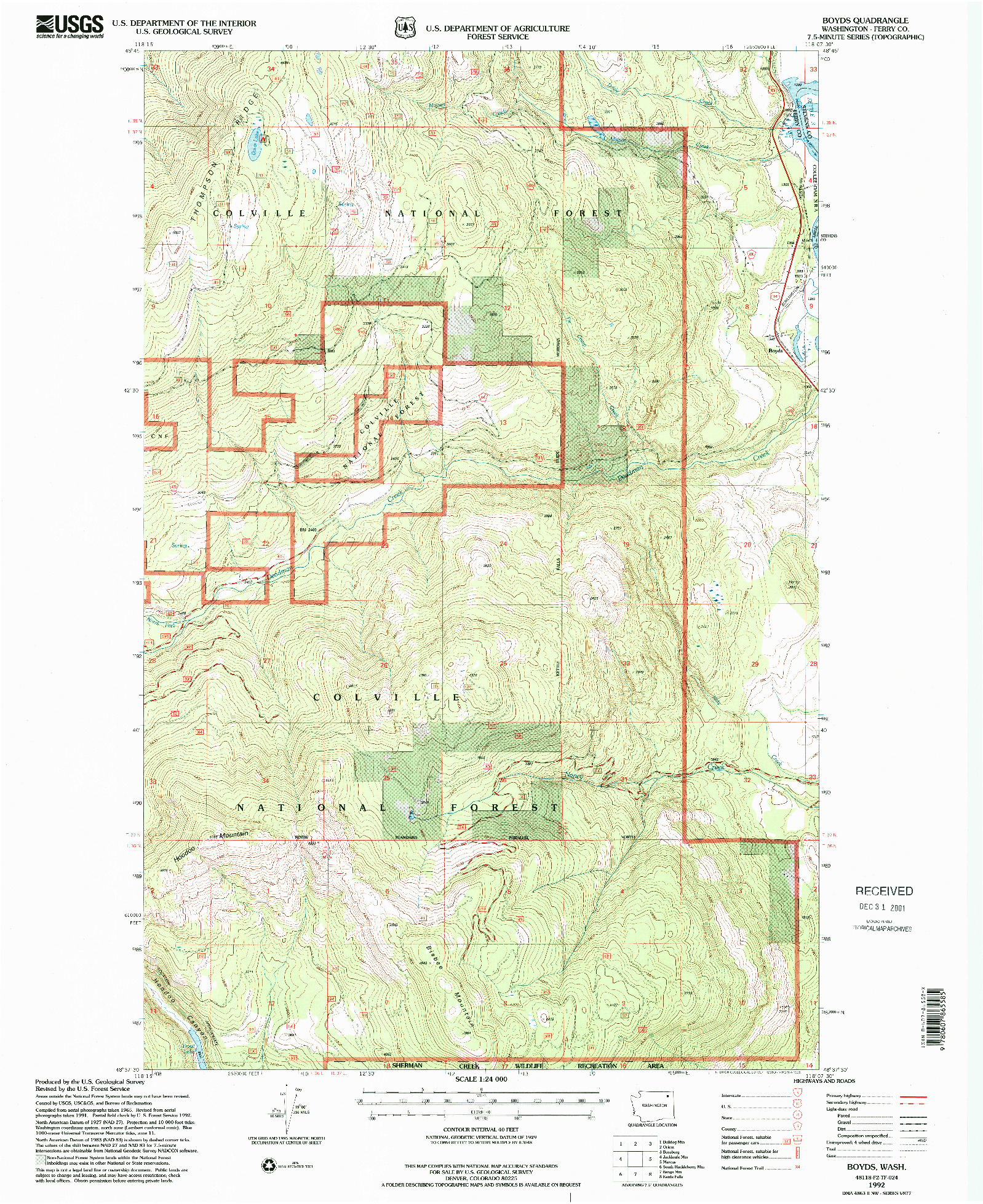 USGS 1:24000-SCALE QUADRANGLE FOR BOYDS, WA 1992