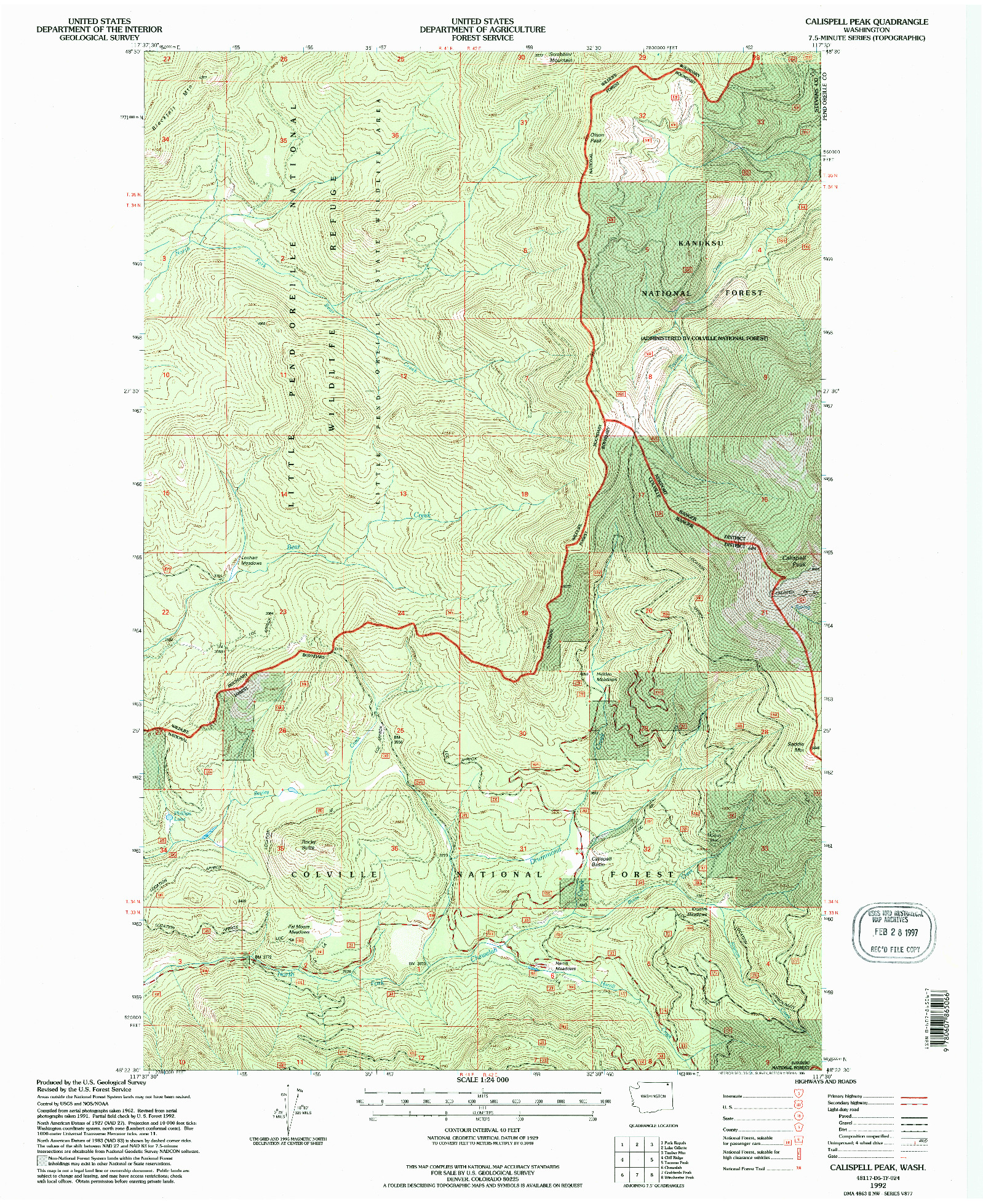 USGS 1:24000-SCALE QUADRANGLE FOR CALISPELL PEAK, WA 1992