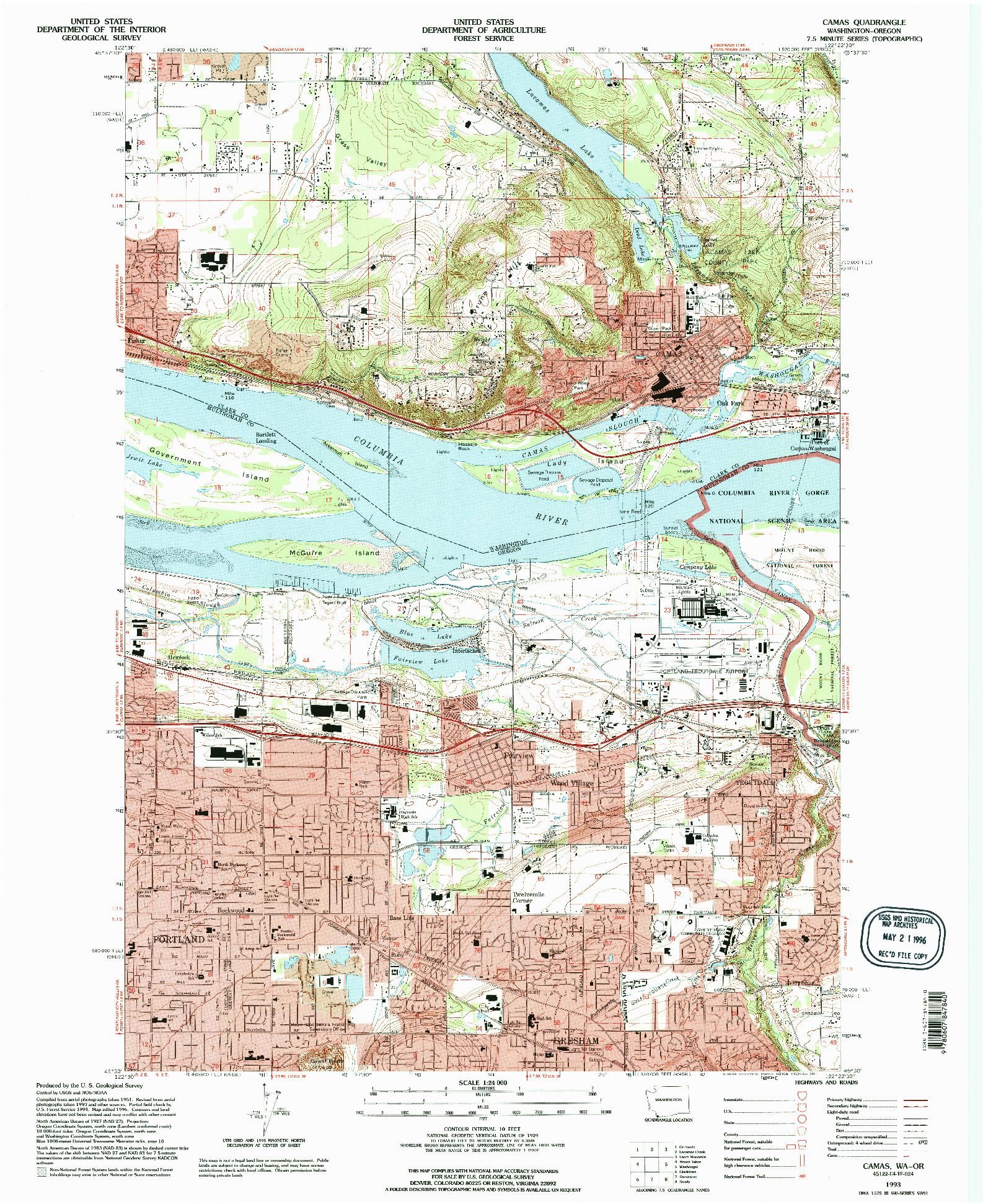 USGS 1:24000-SCALE QUADRANGLE FOR CAMAS, WA 1993