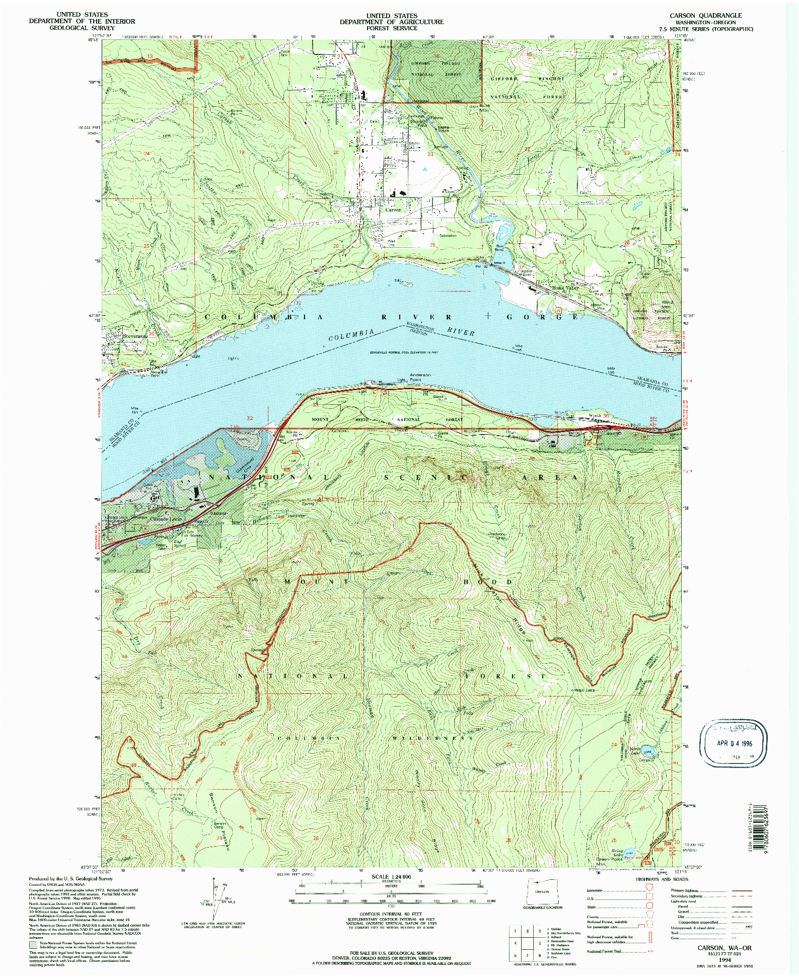 USGS 1:24000-SCALE QUADRANGLE FOR CARSON, WA 1994