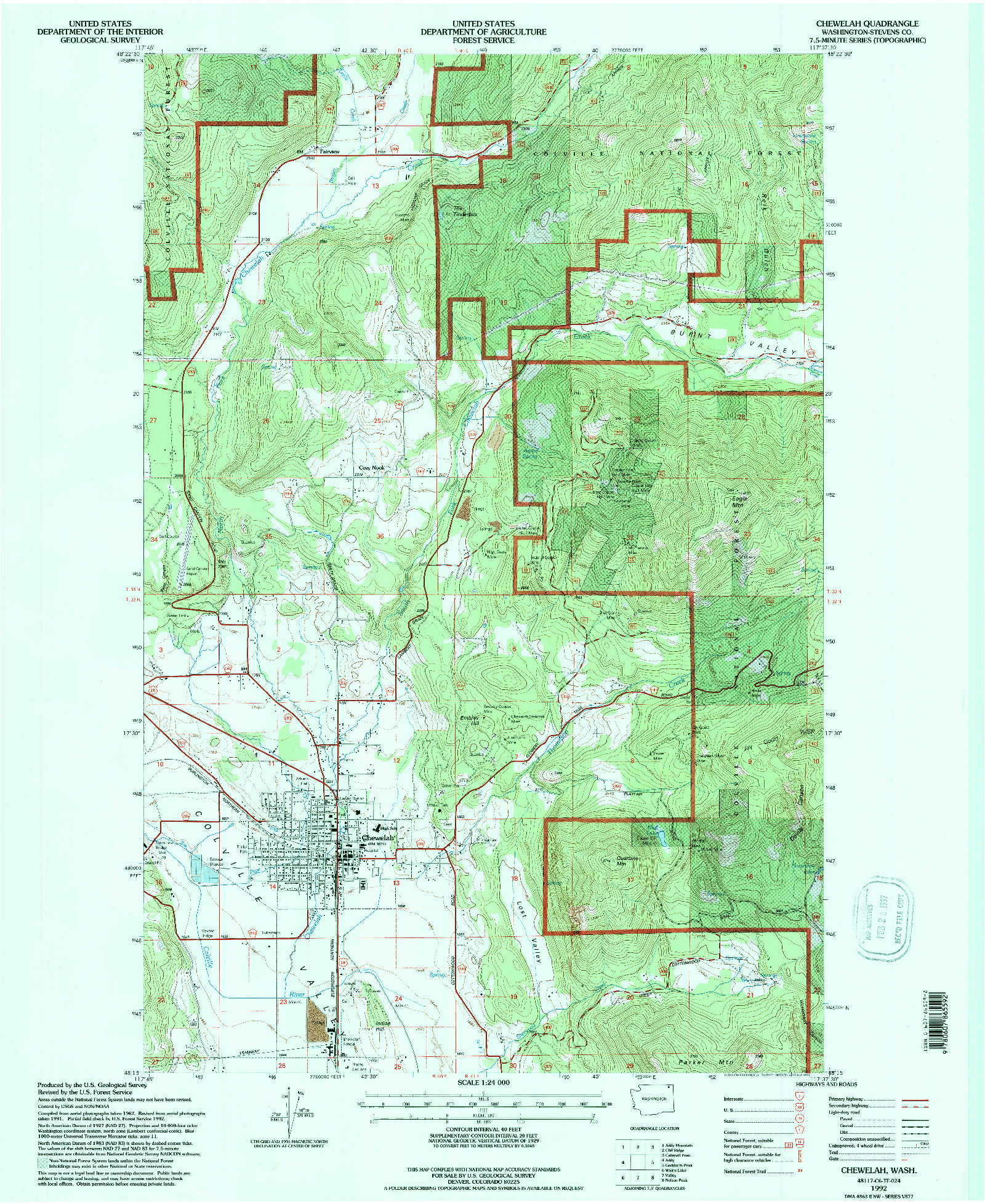 USGS 1:24000-SCALE QUADRANGLE FOR CHEWELAH, WA 1992