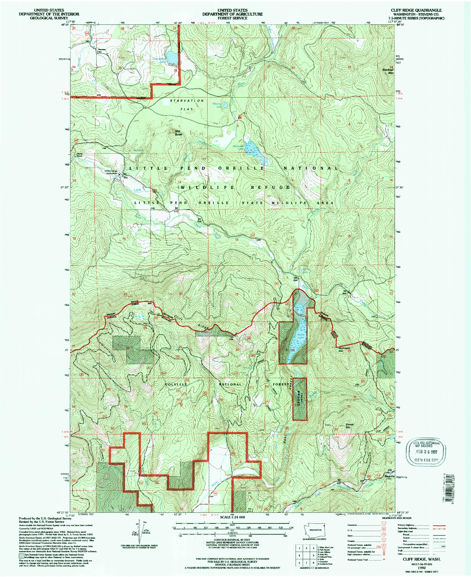 USGS 1:24000-SCALE QUADRANGLE FOR CLIFF RIDGE, WA 1992