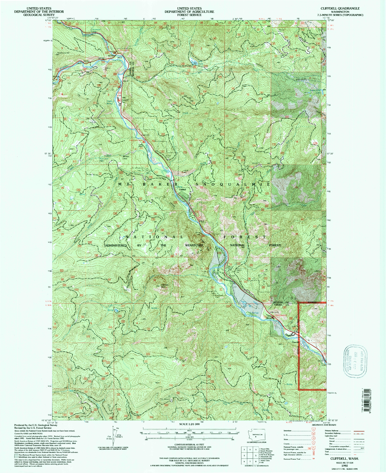 USGS 1:24000-SCALE QUADRANGLE FOR CLIFFDELL, WA 1992