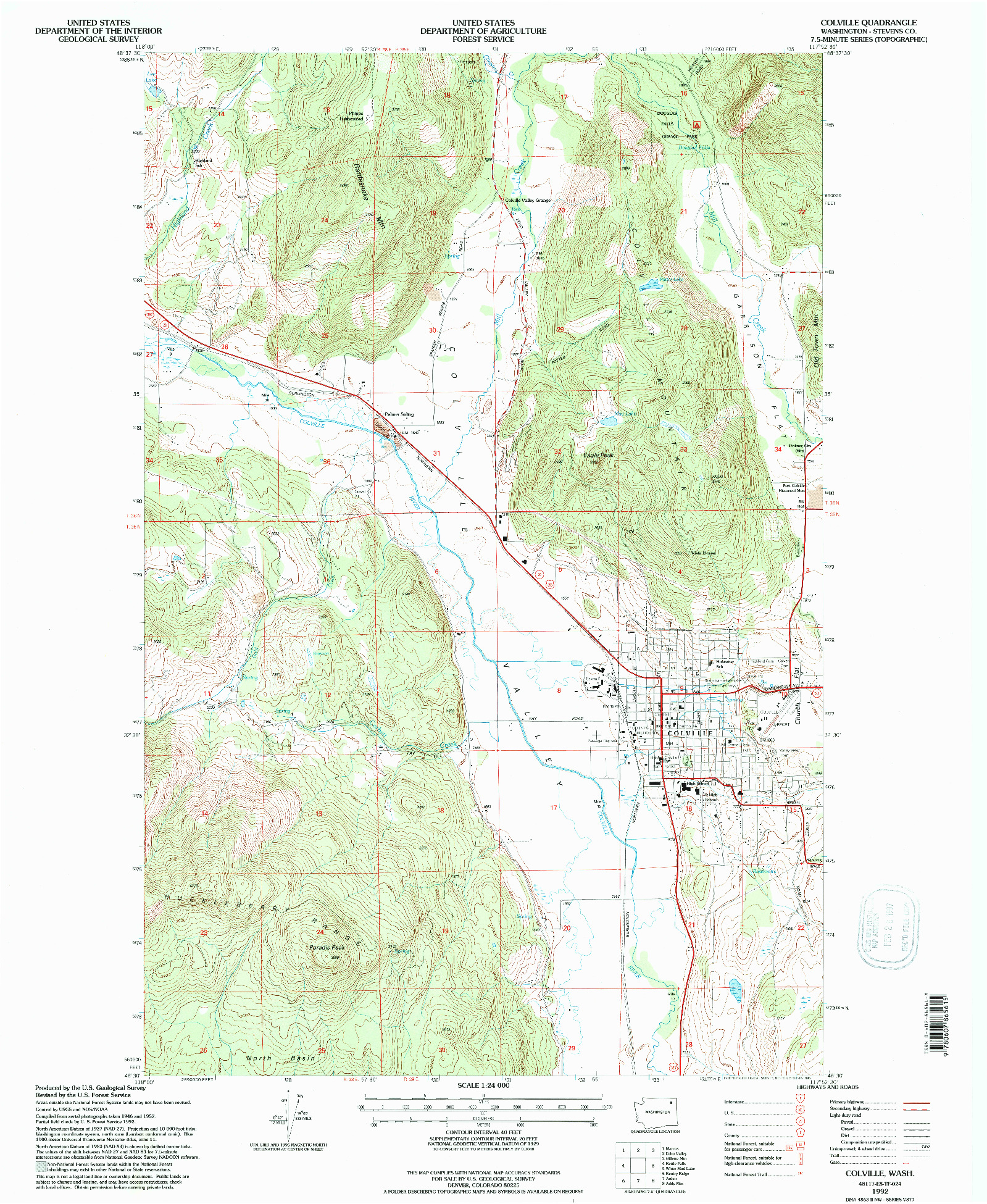 USGS 1:24000-SCALE QUADRANGLE FOR COLVILLE, WA 1992