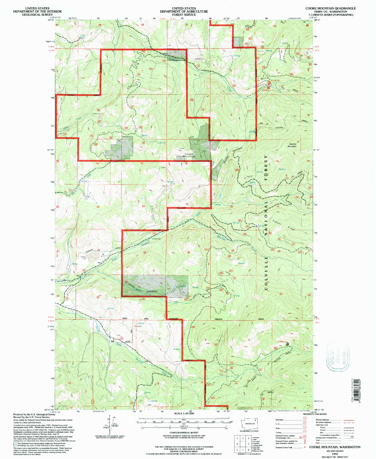 USGS 1:24000-SCALE QUADRANGLE FOR COOKE MOUNTAIN, WA 1992