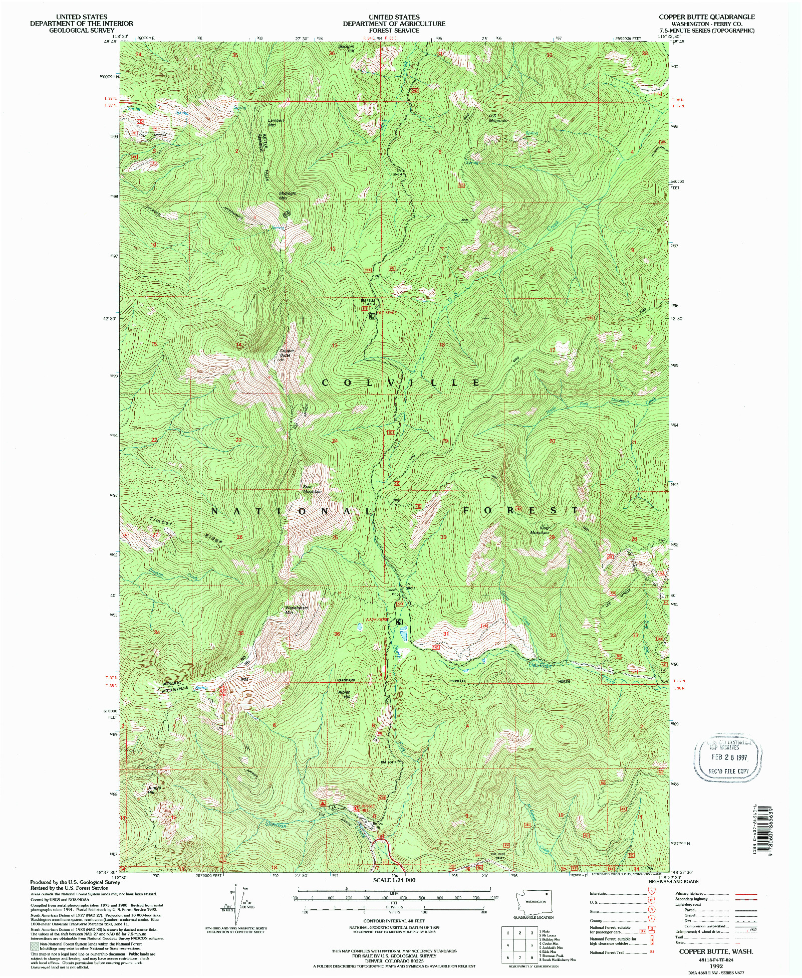 USGS 1:24000-SCALE QUADRANGLE FOR COPPER BUTTE, WA 1992