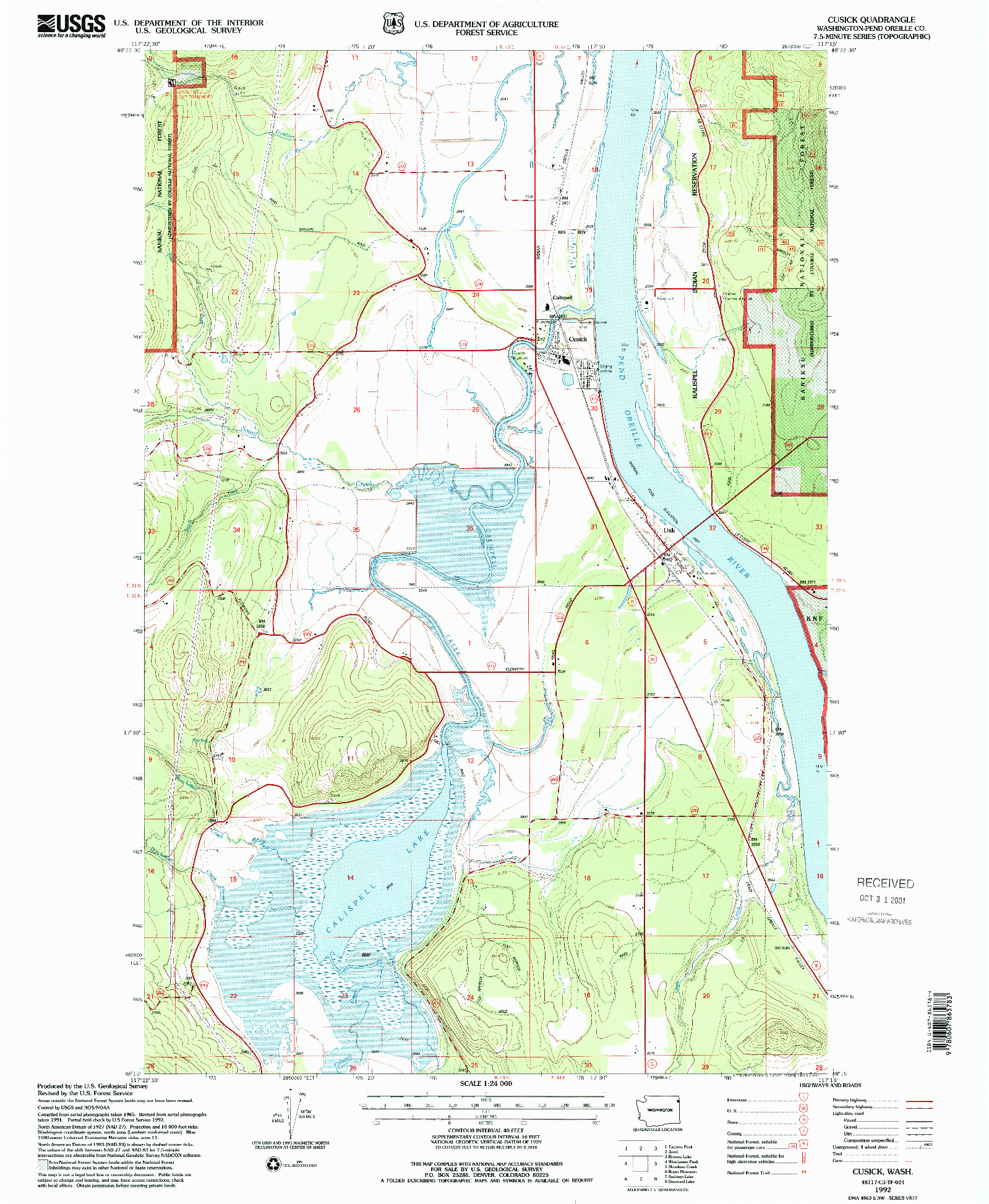 USGS 1:24000-SCALE QUADRANGLE FOR CUSICK, WA 1992