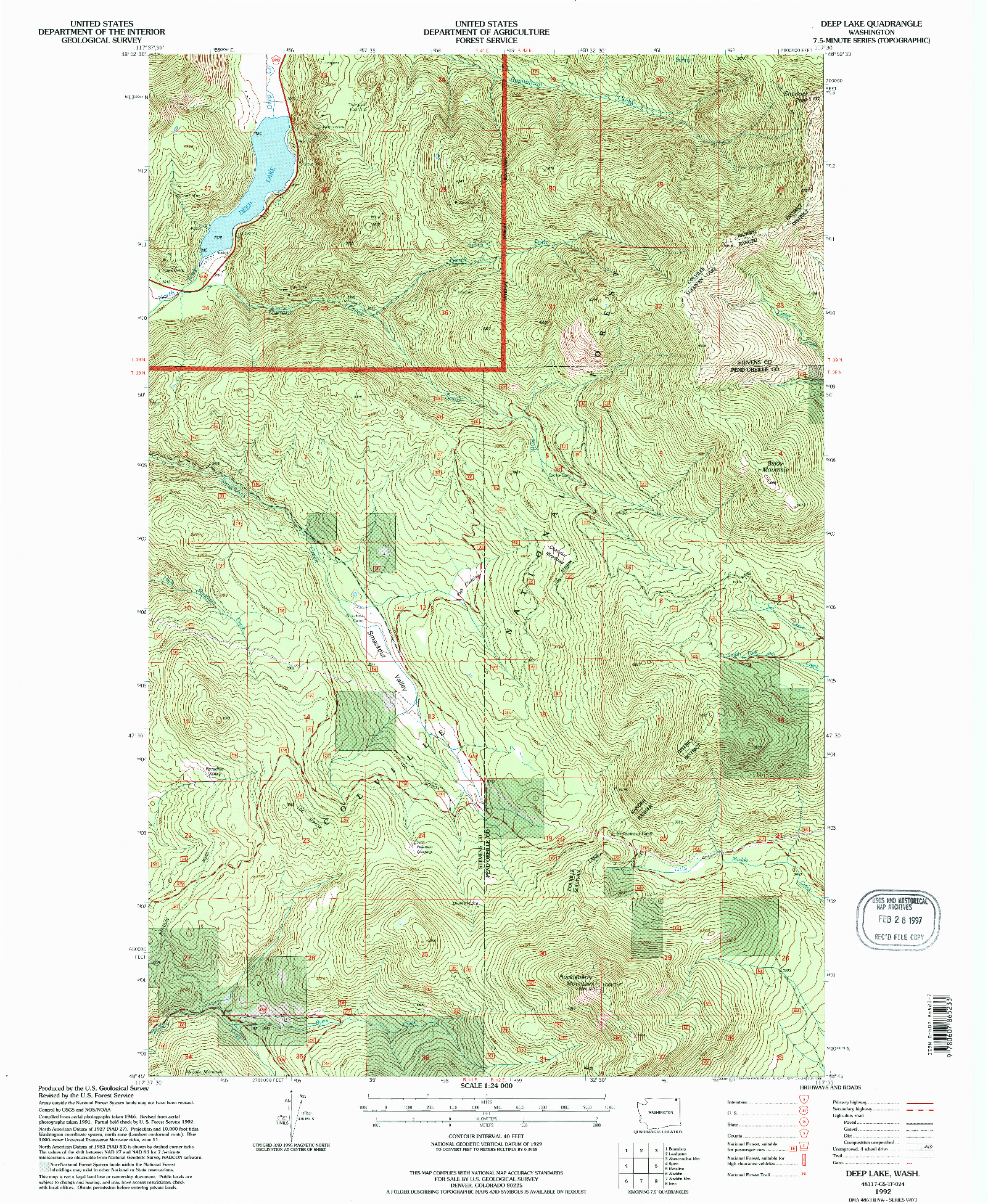 USGS 1:24000-SCALE QUADRANGLE FOR DEEP LAKE, WA 1992