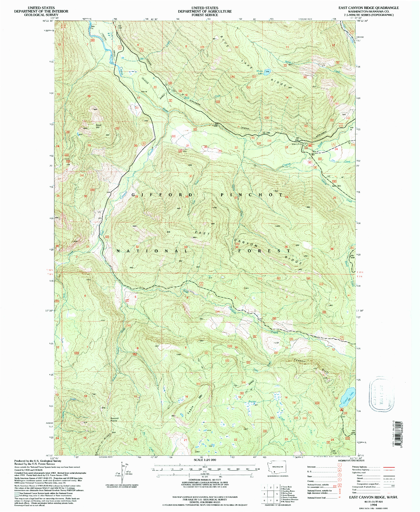 USGS 1:24000-SCALE QUADRANGLE FOR EAST CANYON RIDGE, WA 1994