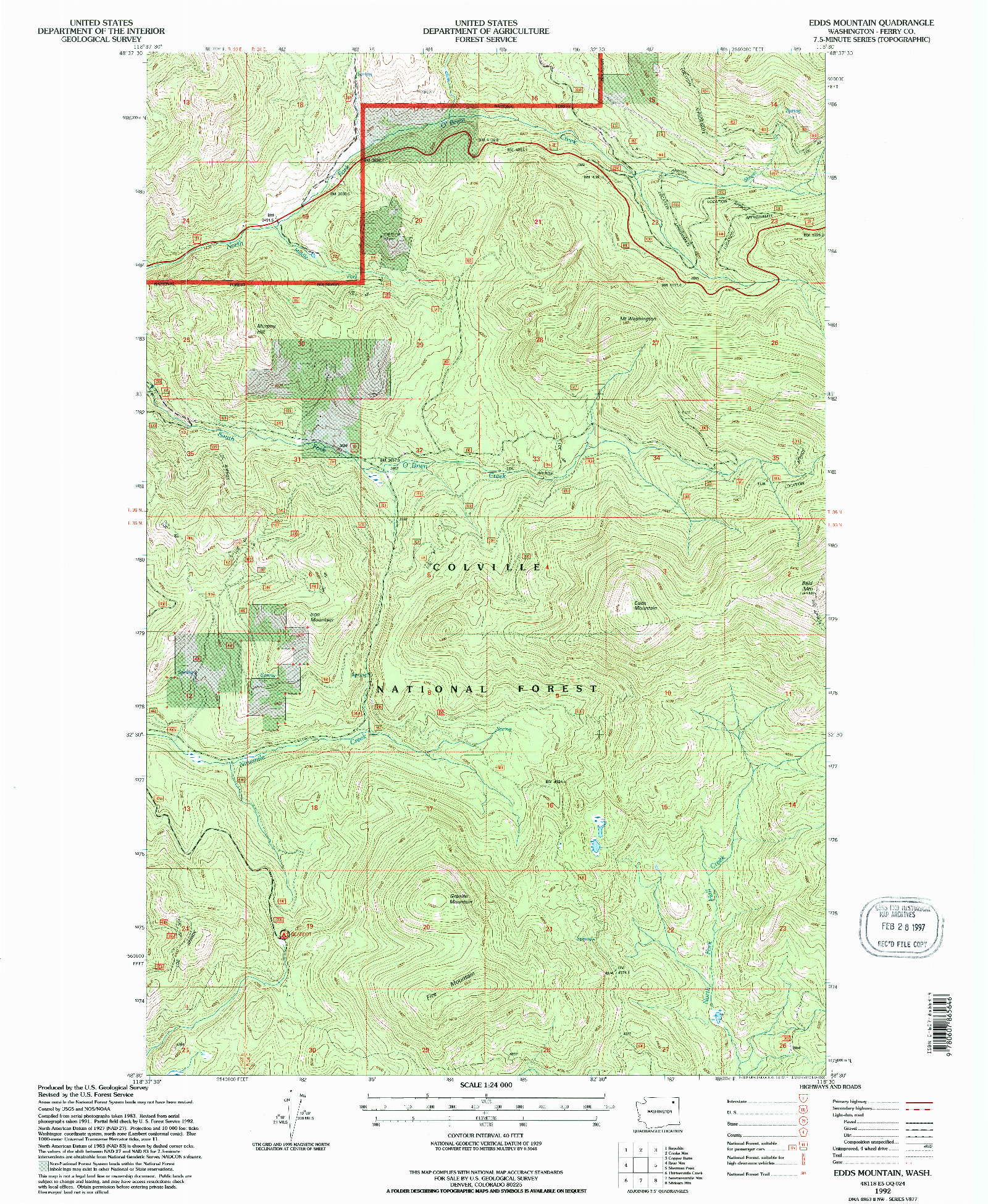 USGS 1:24000-SCALE QUADRANGLE FOR EDDS MOUNTAIN, WA 1992
