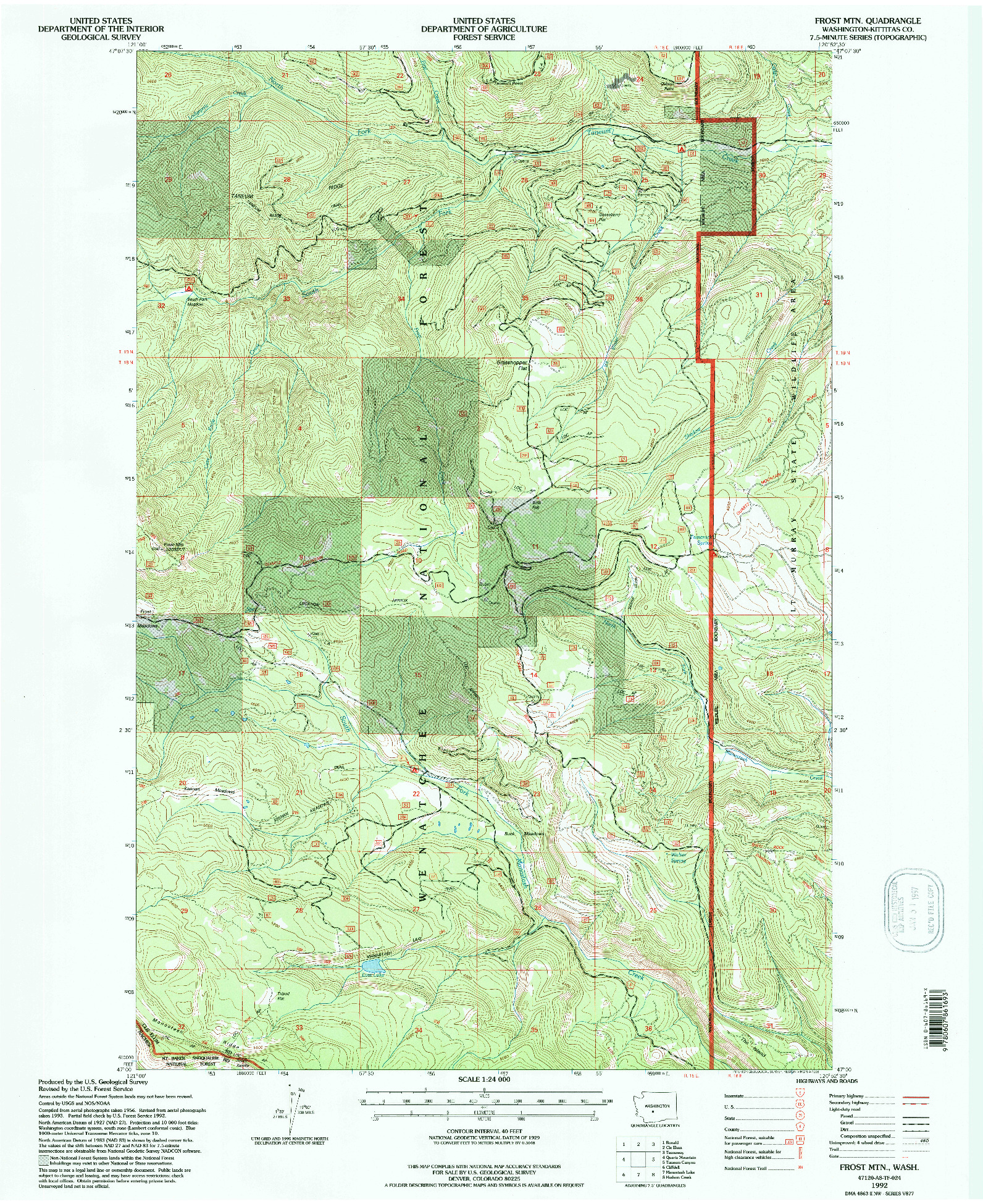 USGS 1:24000-SCALE QUADRANGLE FOR FROST MTN, WA 1992
