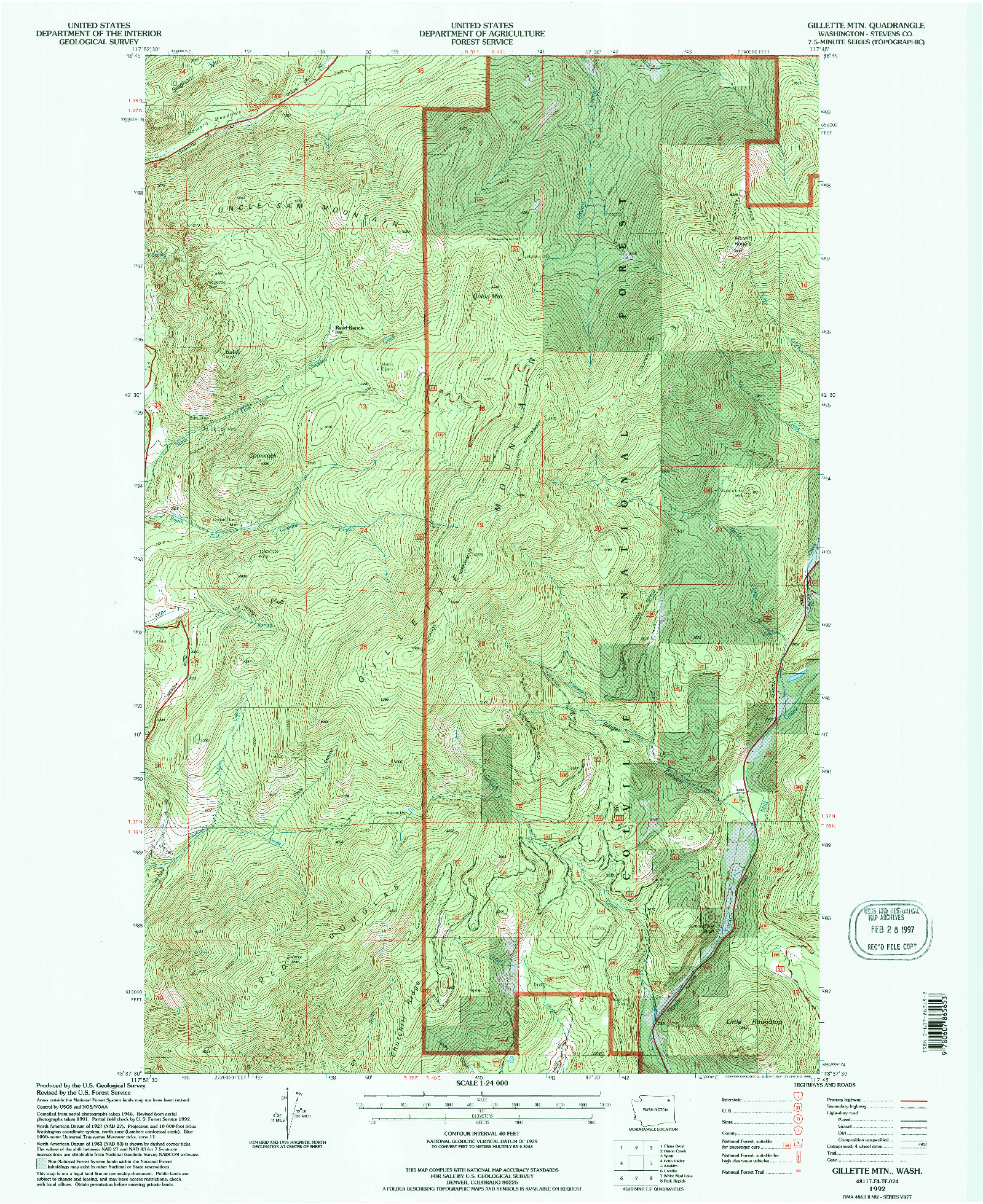 USGS 1:24000-SCALE QUADRANGLE FOR GILLETTE MTN, WA 1992