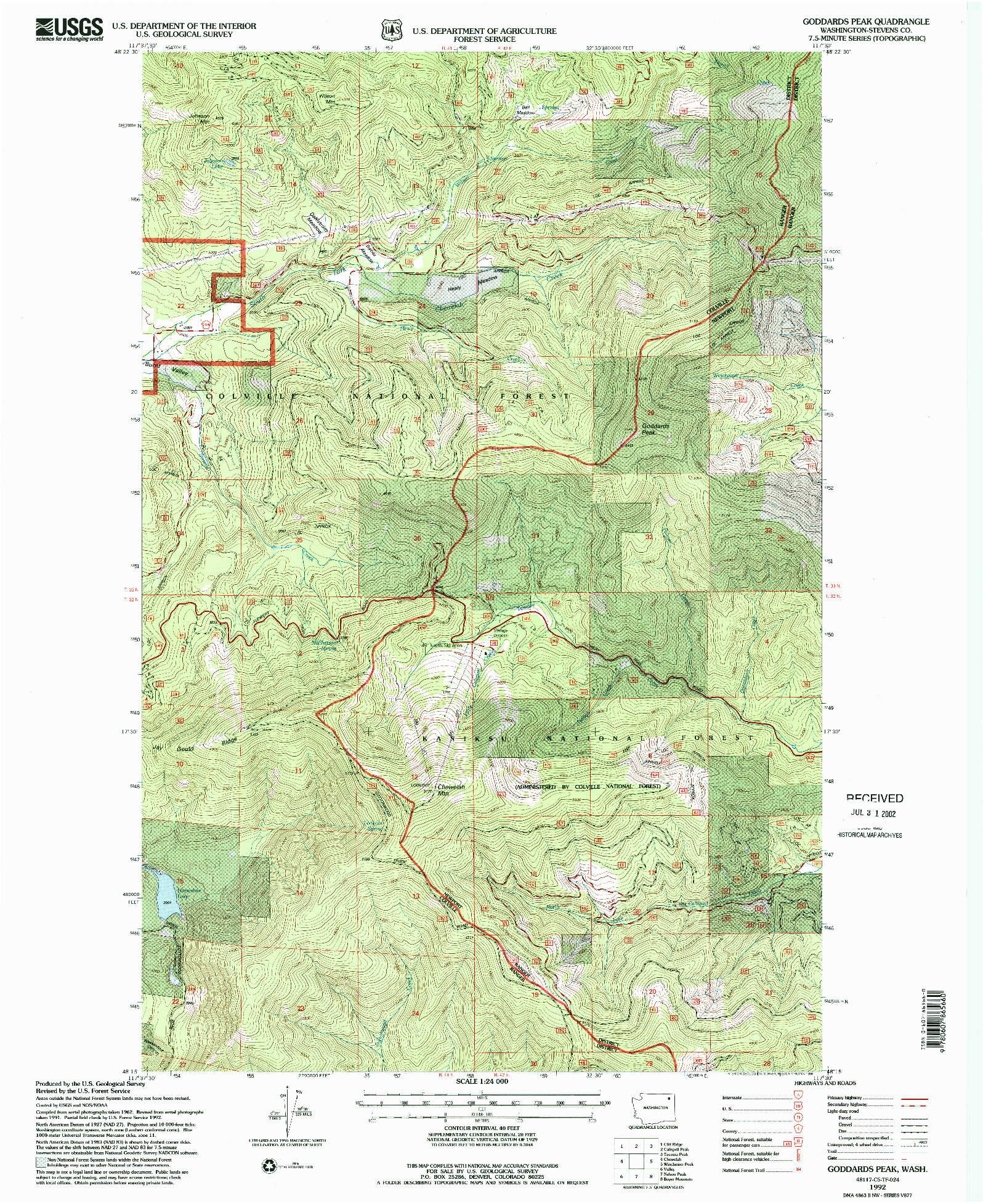 USGS 1:24000-SCALE QUADRANGLE FOR GODDARDS PEAK, WA 1992