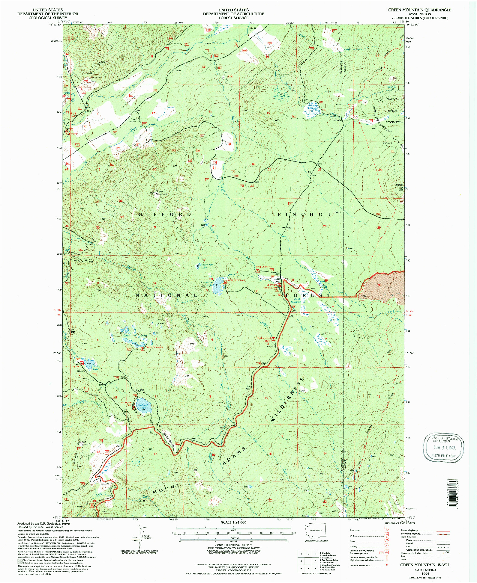 USGS 1:24000-SCALE QUADRANGLE FOR GREEN MOUNTAIN, WA 1994