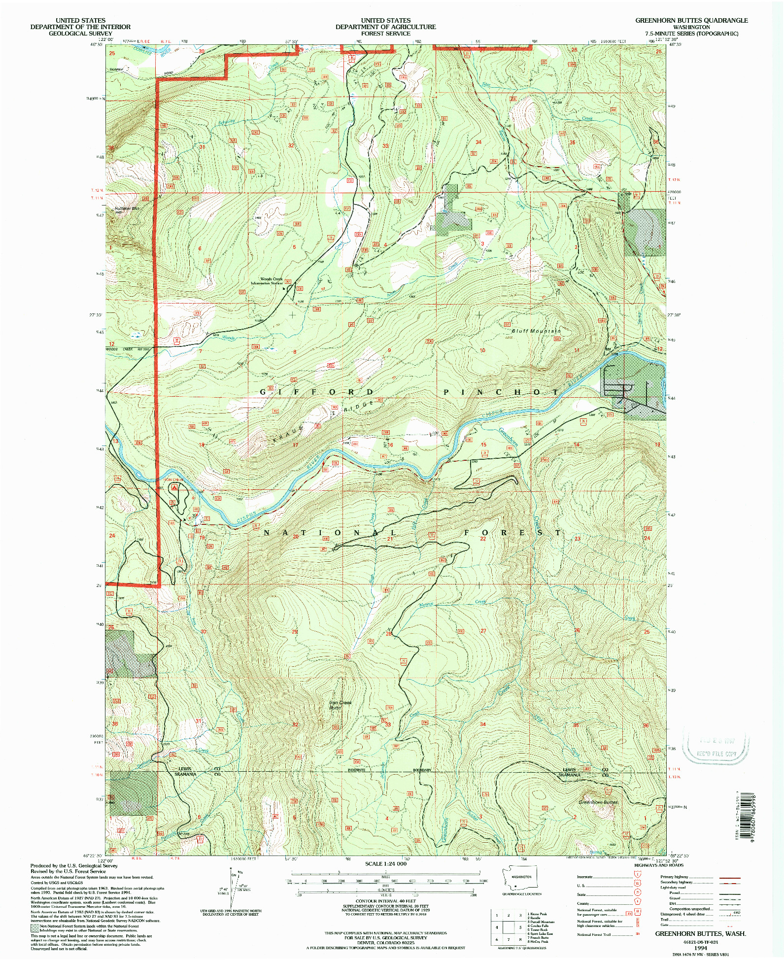 USGS 1:24000-SCALE QUADRANGLE FOR GREENHORN BUTTES, WA 1994